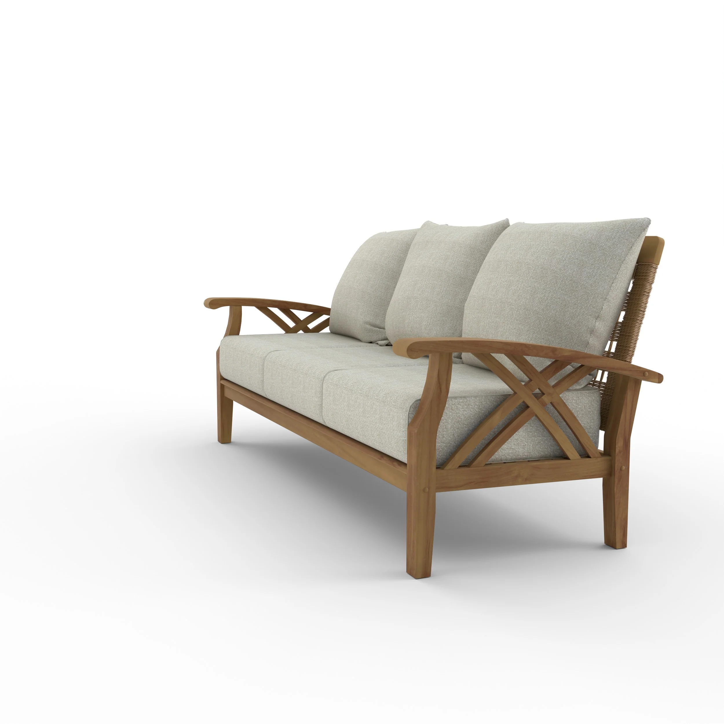 Carmel Teak Wood Patio Sofa with Tan Cushion - Image 21