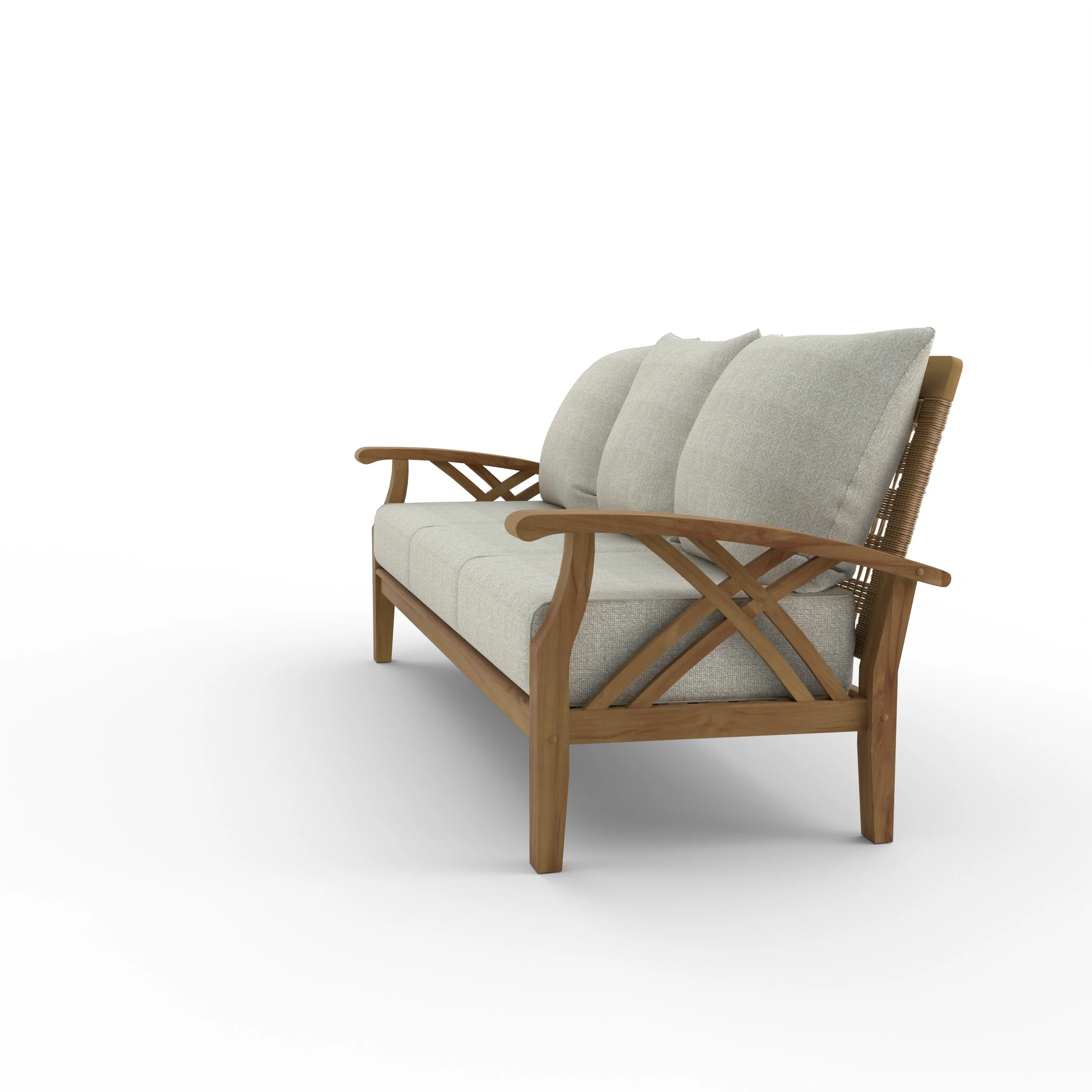 Carmel Teak Wood Patio Sofa with Tan Cushion - Image 22