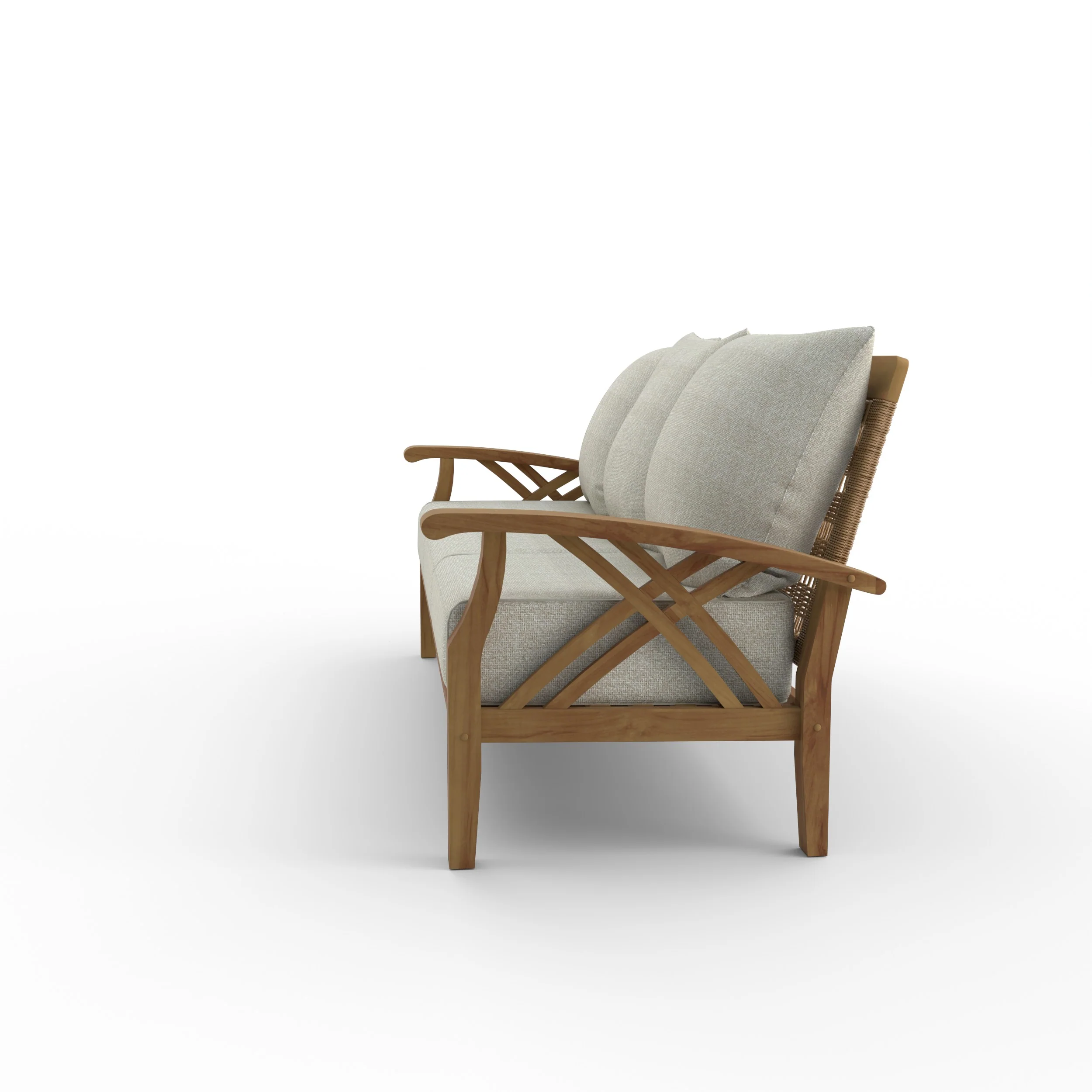 Carmel Teak Wood Patio Sofa with Tan Cushion - Image 23