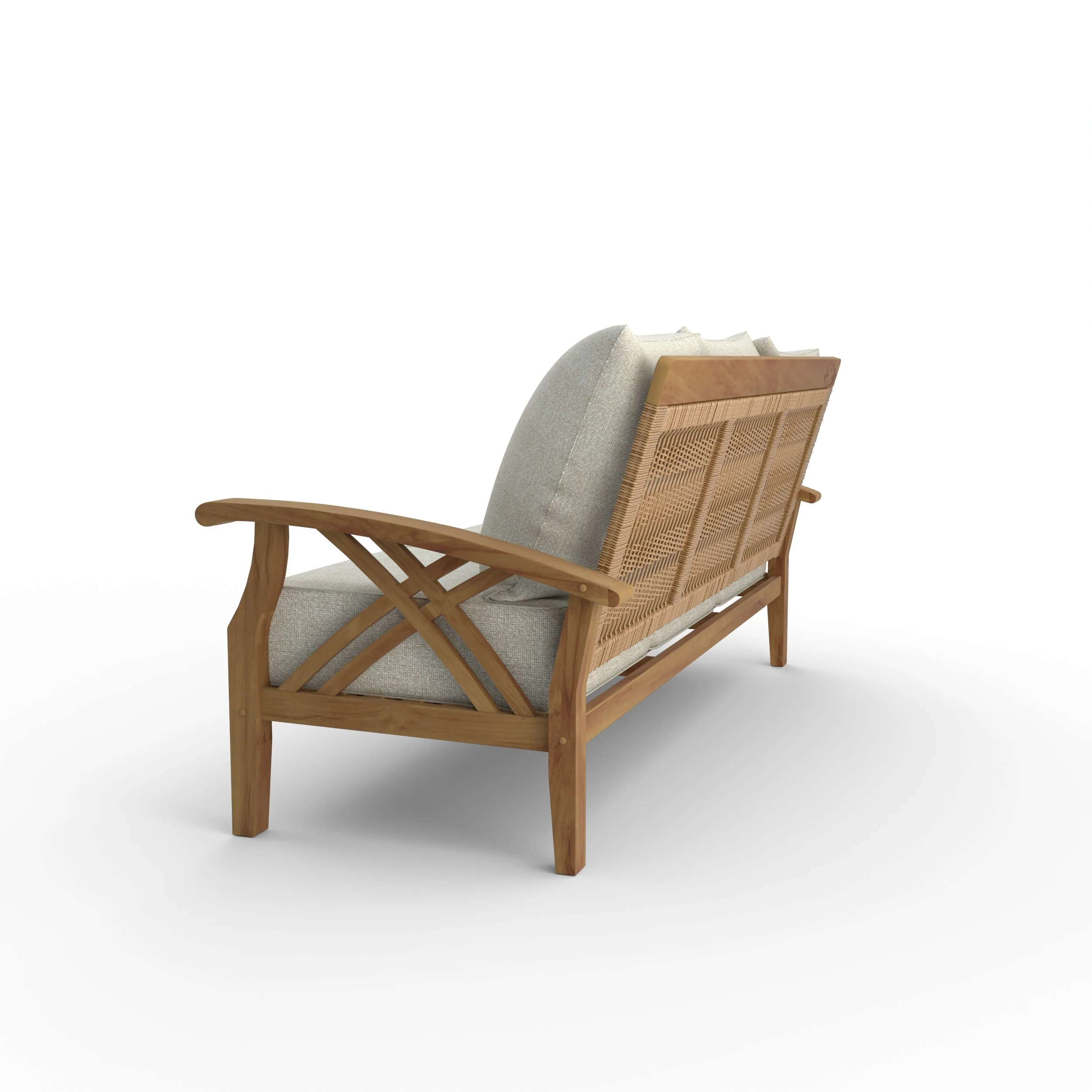 Carmel Teak Wood Patio Sofa with Tan Cushion - Image 26