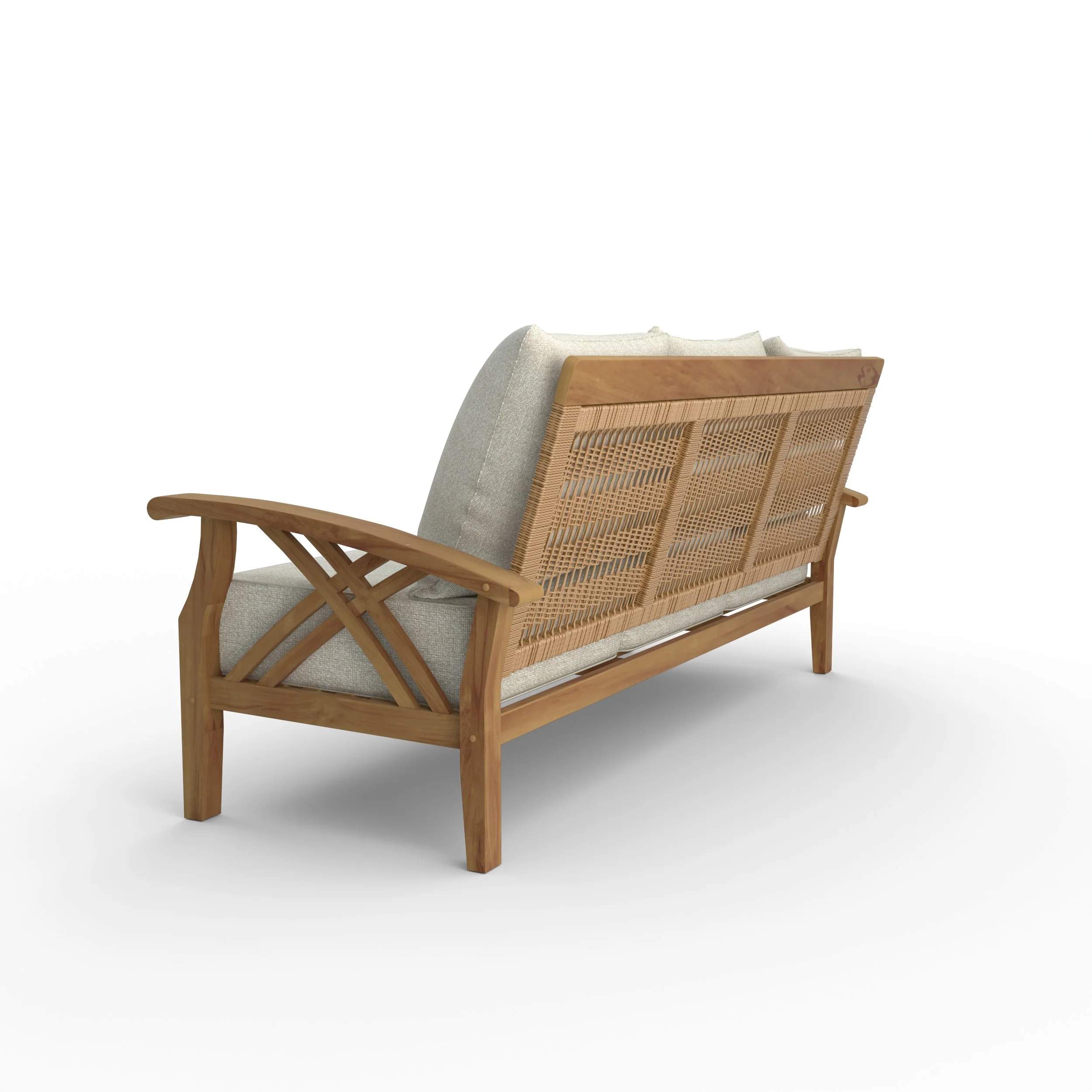 Carmel Teak Wood Patio Sofa with Tan Cushion - Image 27