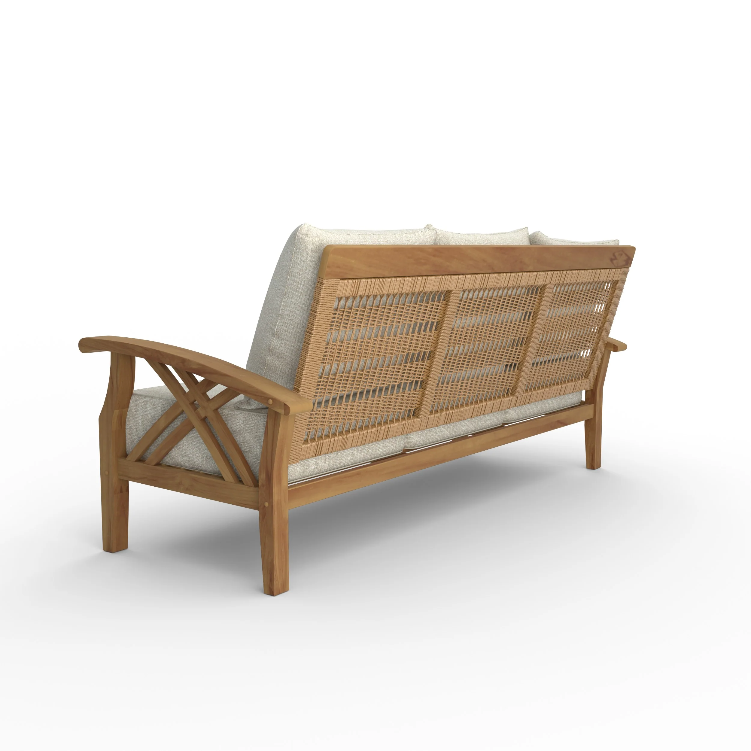 Carmel Teak Wood Patio Sofa with Tan Cushion - Image 28