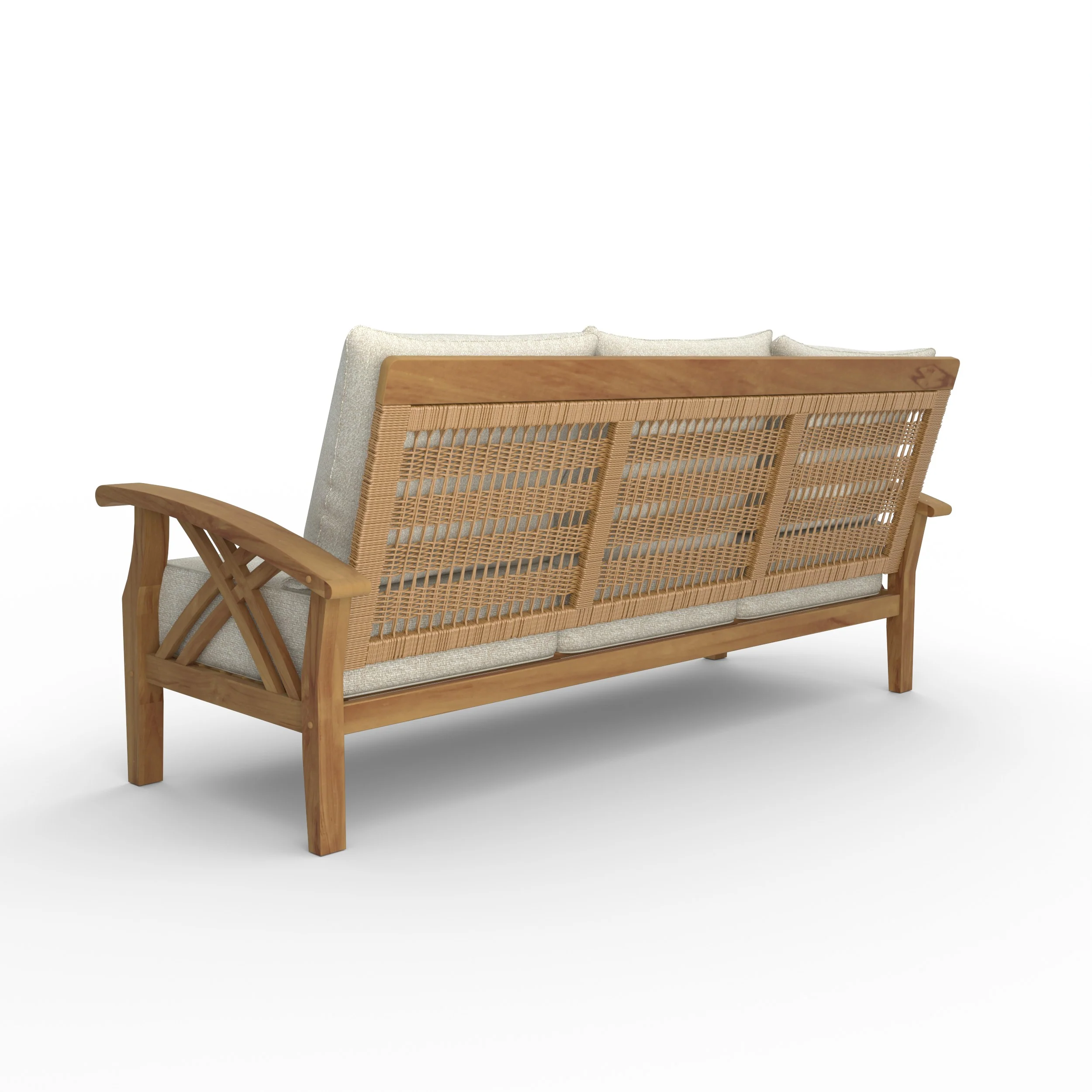 Carmel Teak Wood Patio Sofa with Tan Cushion - Image 29