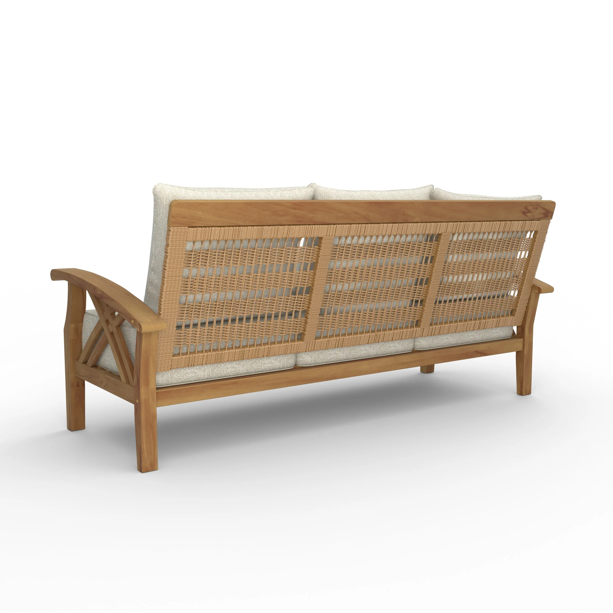 Carmel Teak Wood Patio Sofa with Tan Cushion - Image 30