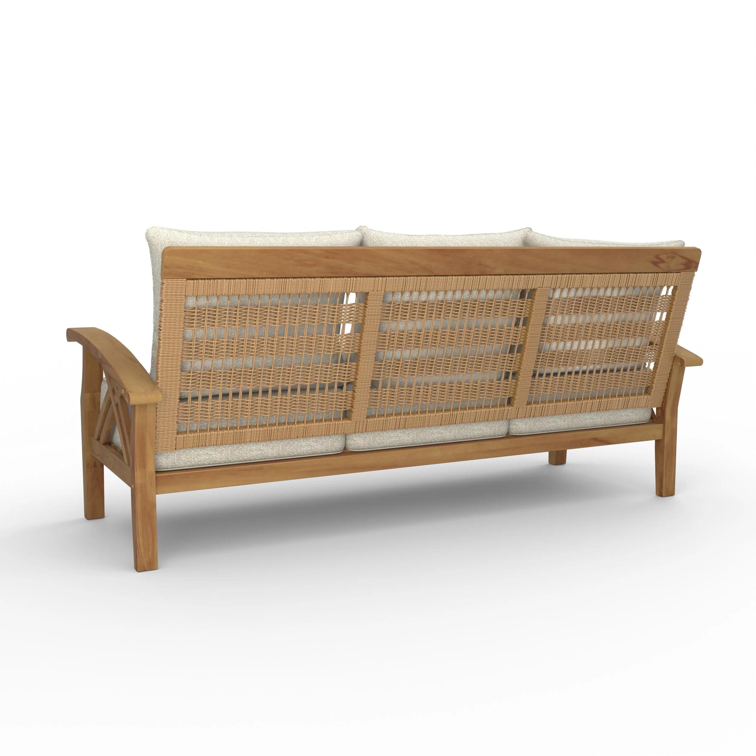 Carmel Teak Wood Patio Sofa with Tan Cushion - Image 31