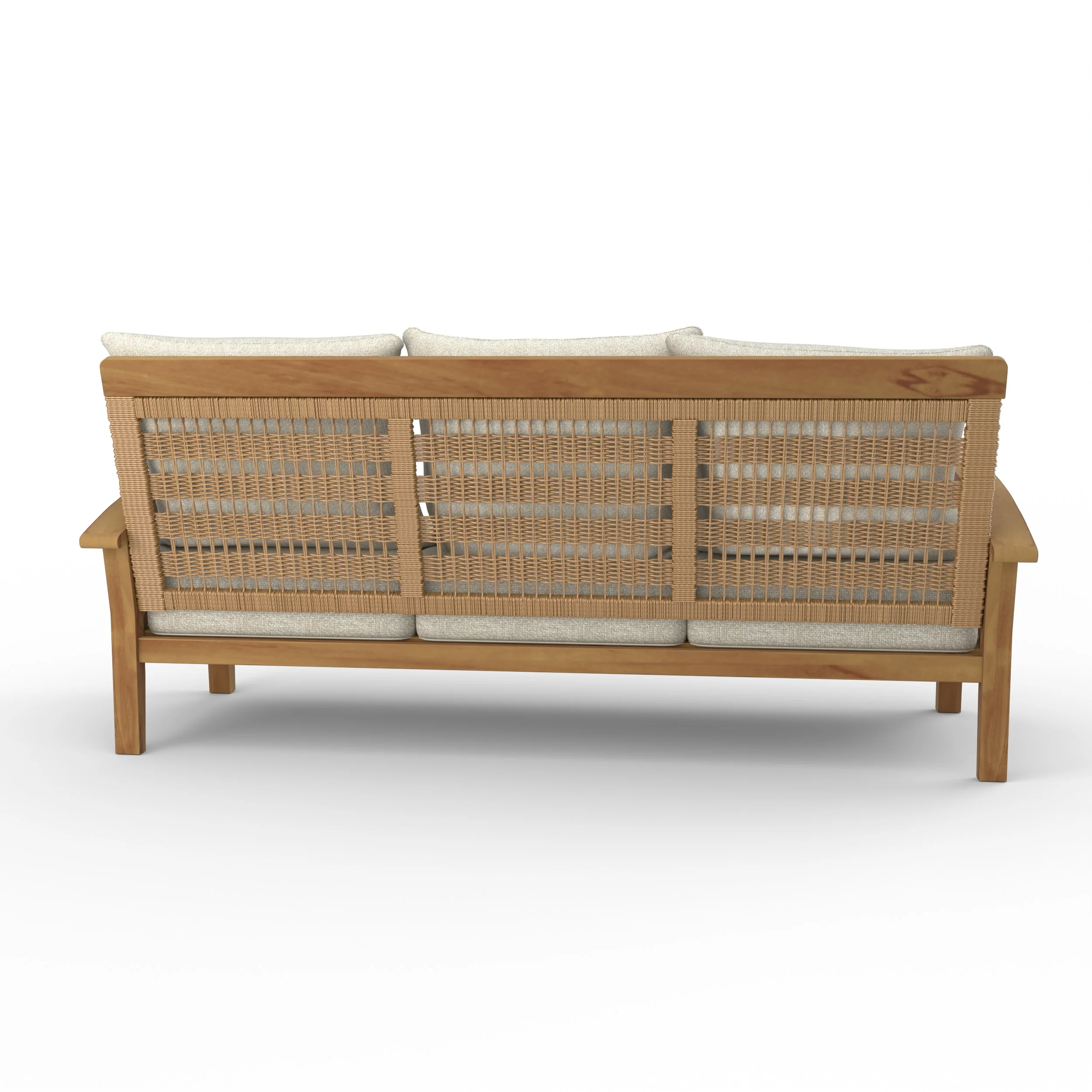 Carmel Teak Wood Patio Sofa with Tan Cushion - Image 35