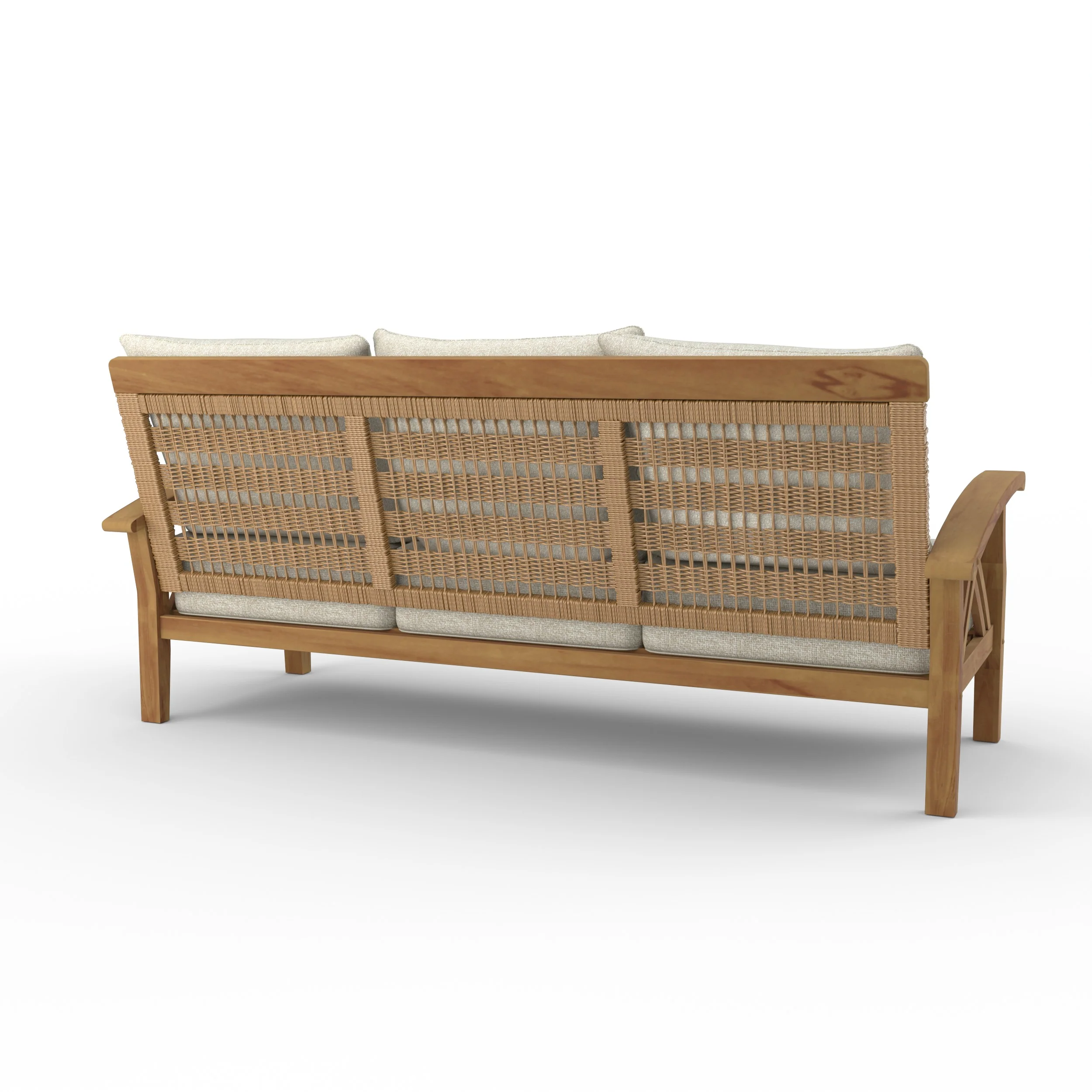 Carmel Teak Wood Patio Sofa with Tan Cushion - Image 37