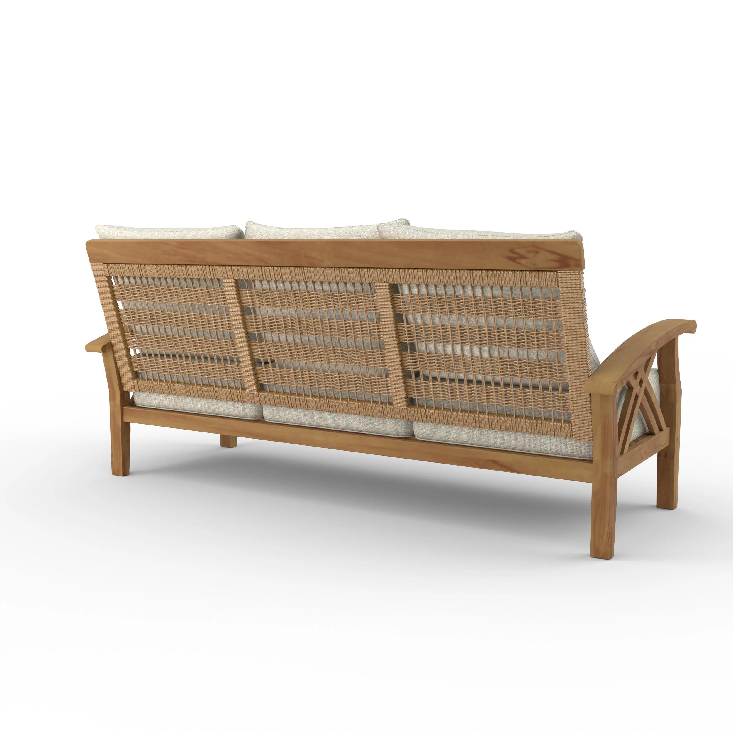 Carmel Teak Wood Patio Sofa with Tan Cushion - Image 38