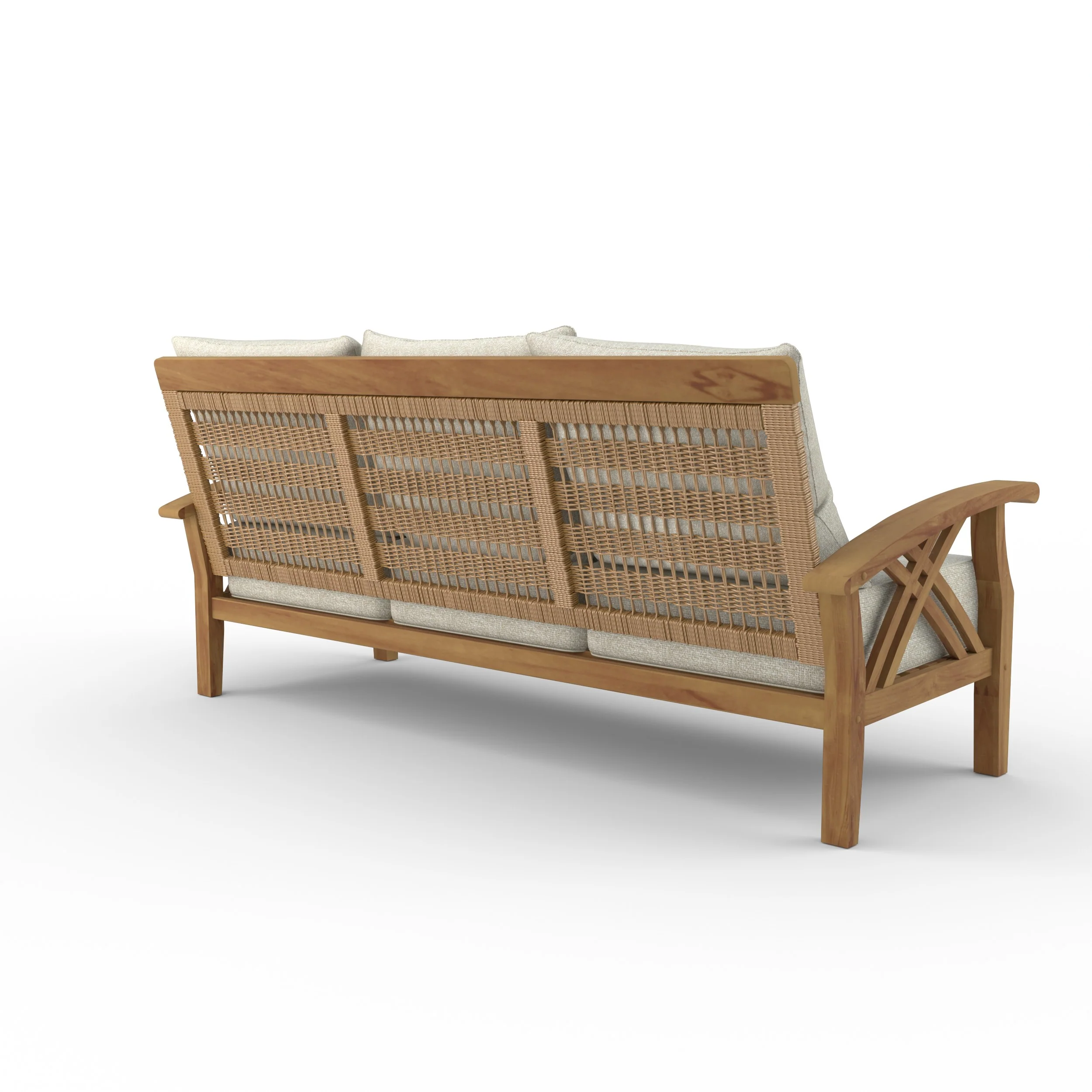 Carmel Teak Wood Patio Sofa with Tan Cushion - Image 39