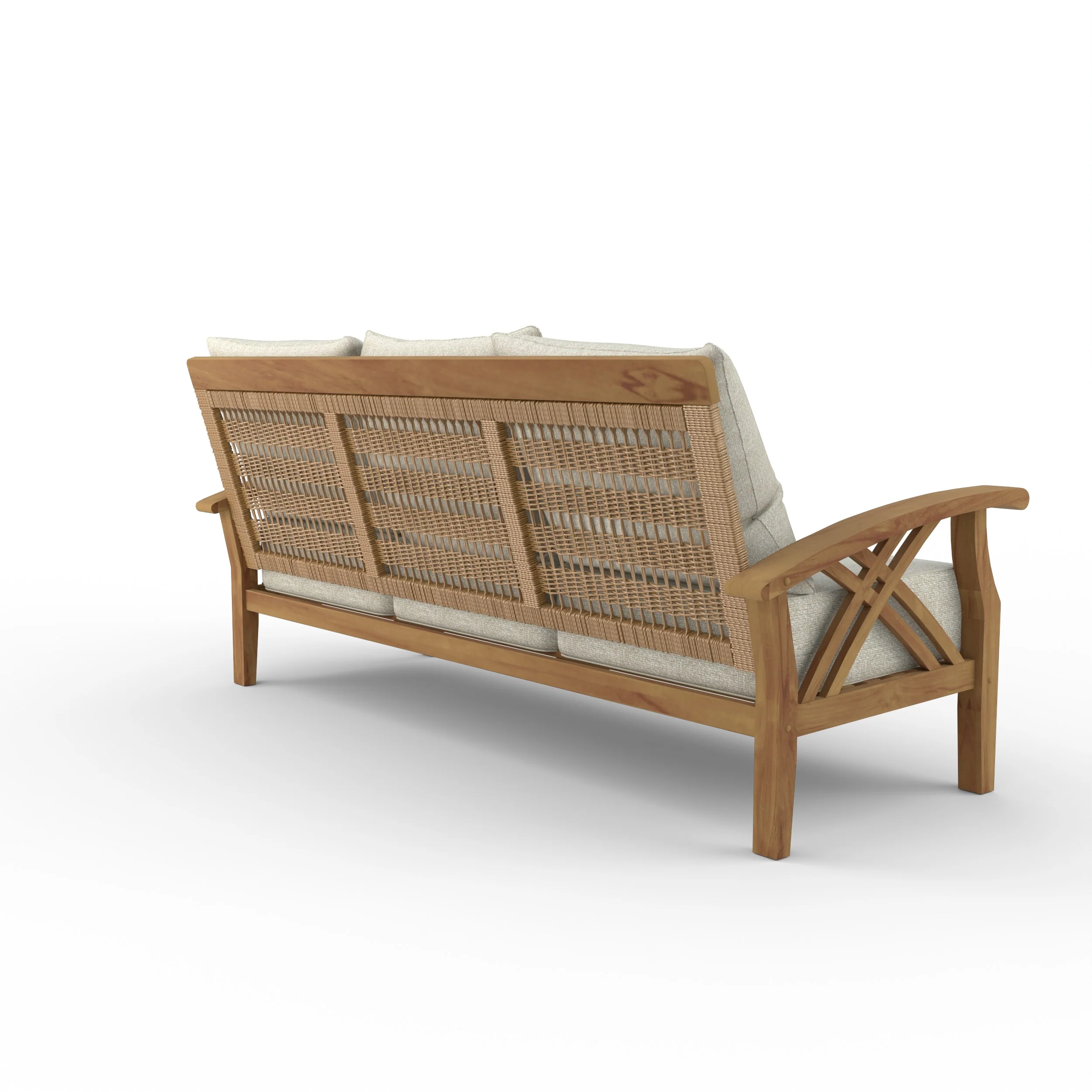 Carmel Teak Wood Patio Sofa with Tan Cushion - Image 40