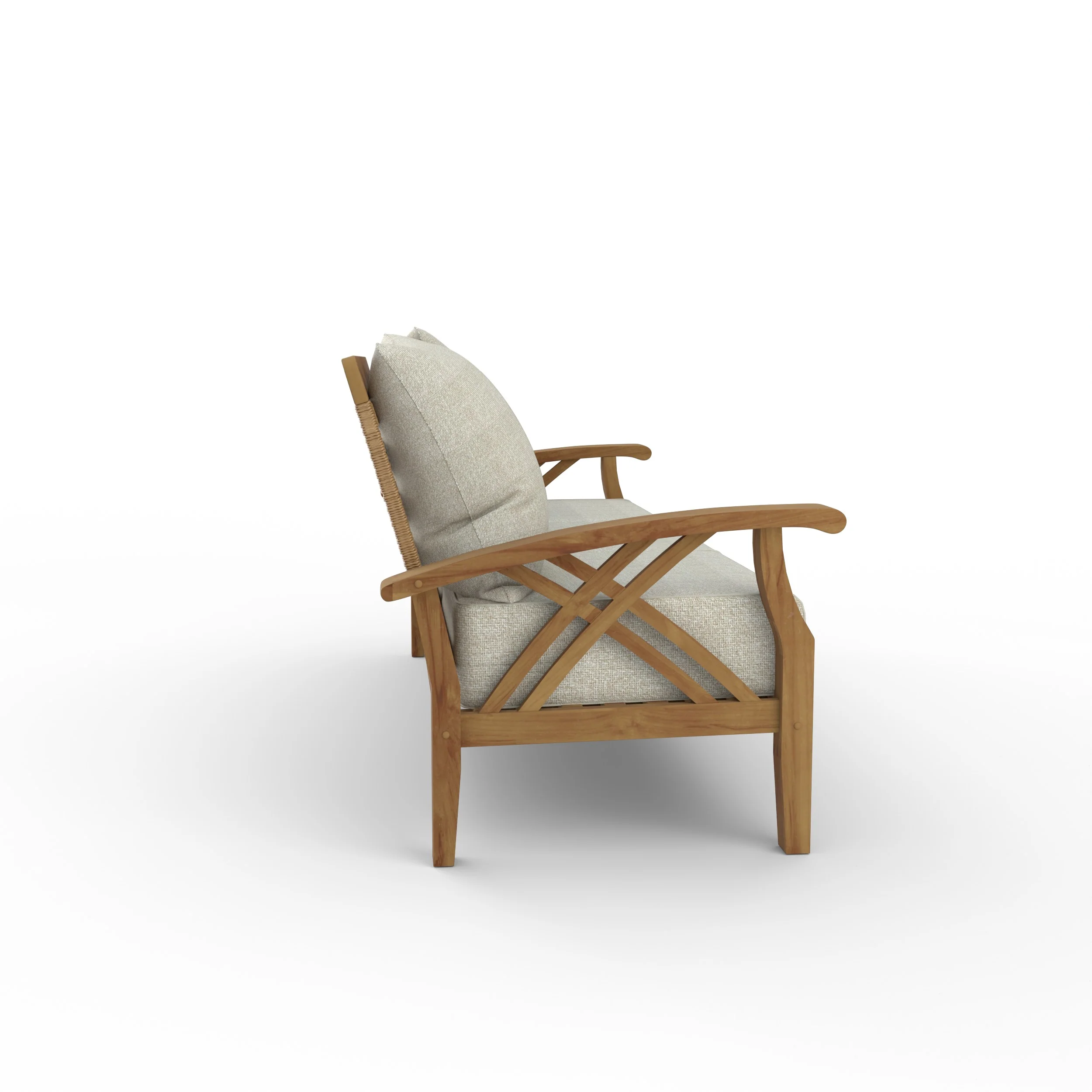 Carmel Teak Wood Patio Sofa with Tan Cushion - Image 44
