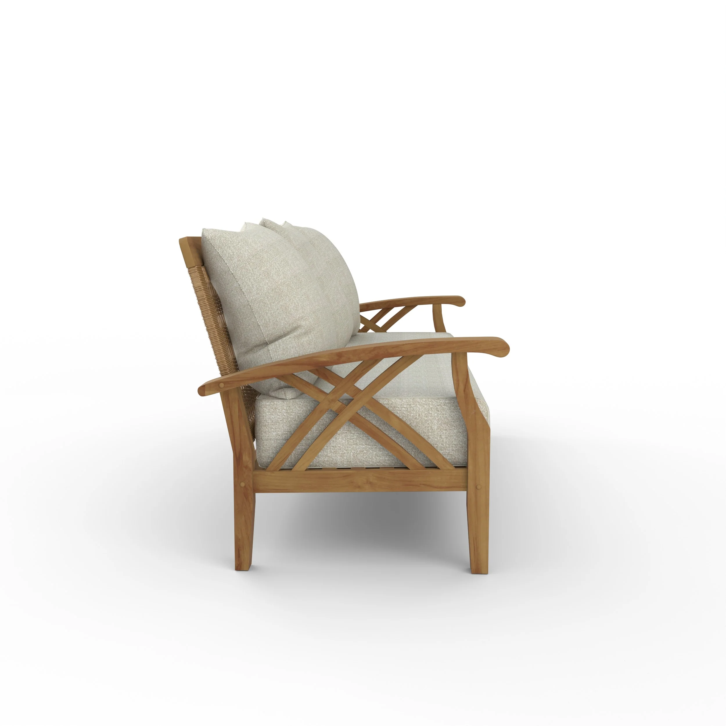 Carmel Teak Wood Patio Sofa with Tan Cushion - Image 45
