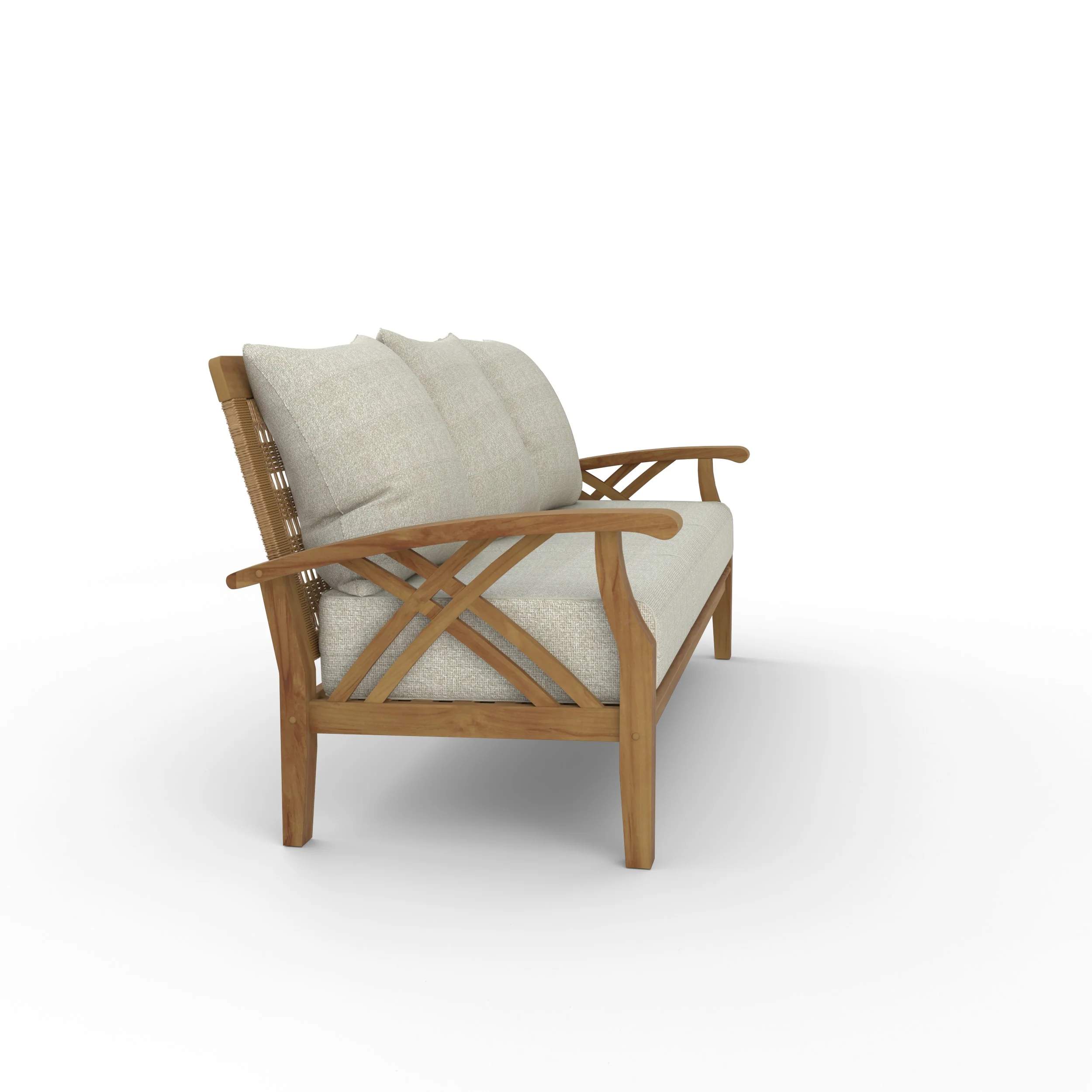 Carmel Teak Wood Patio Sofa with Tan Cushion - Image 46