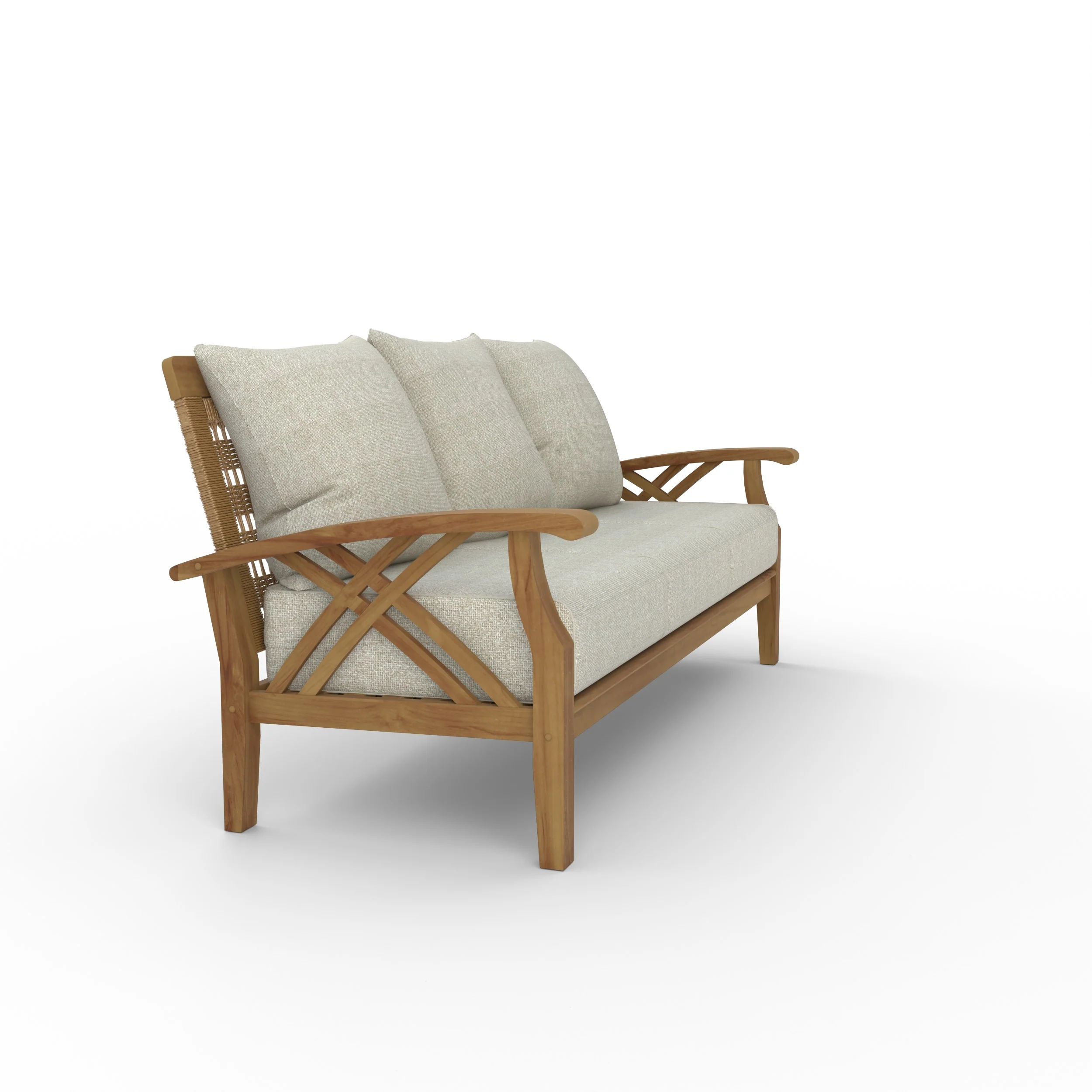 Carmel Teak Wood Patio Sofa with Tan Cushion - Image 47