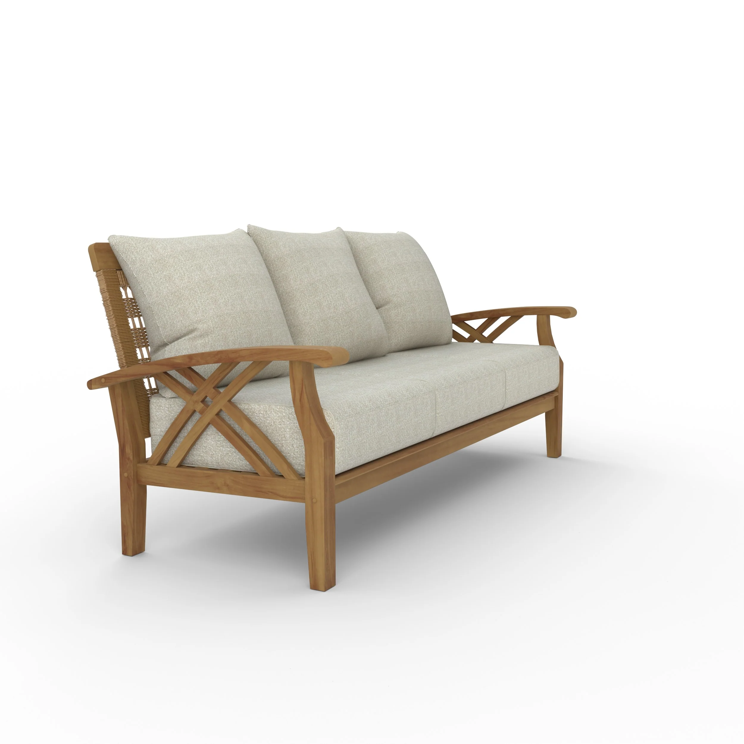 Carmel Teak Wood Patio Sofa with Tan Cushion - Image 48