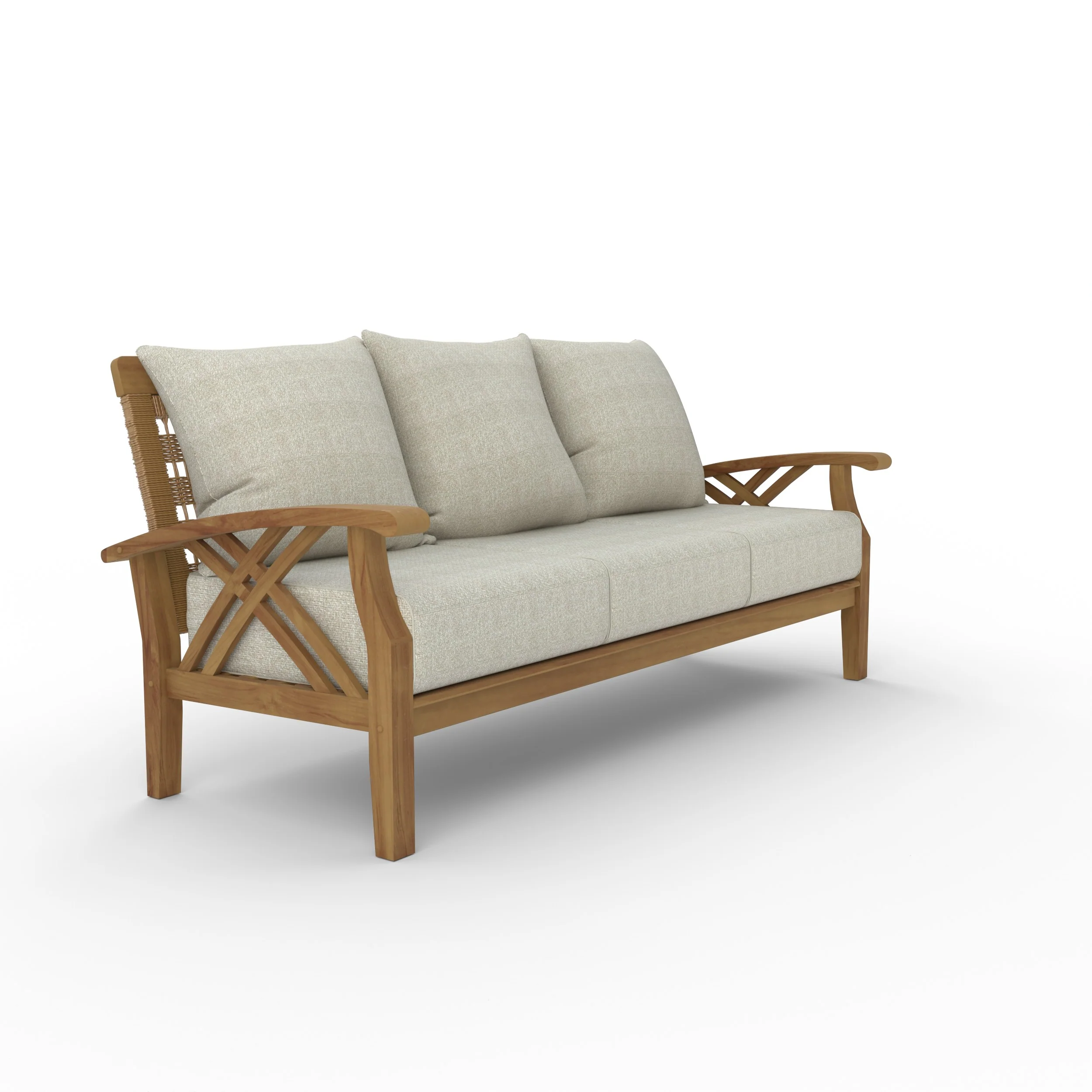 Carmel Teak Wood Patio Sofa with Tan Cushion - Image 49