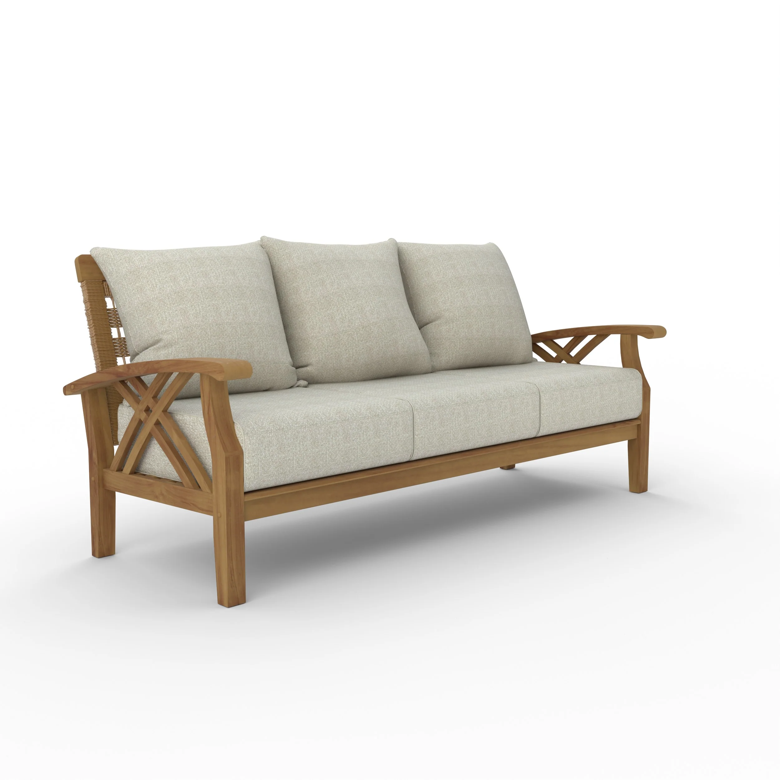Carmel Teak Wood Patio Sofa with Tan Cushion - Image 50