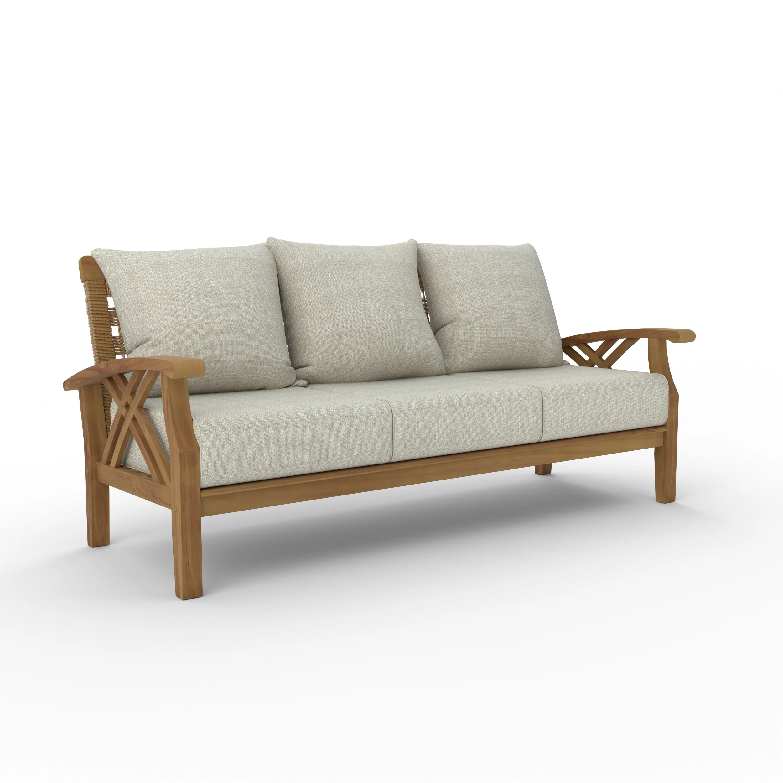 Carmel Teak Wood Patio Sofa with Tan Cushion - Image 51