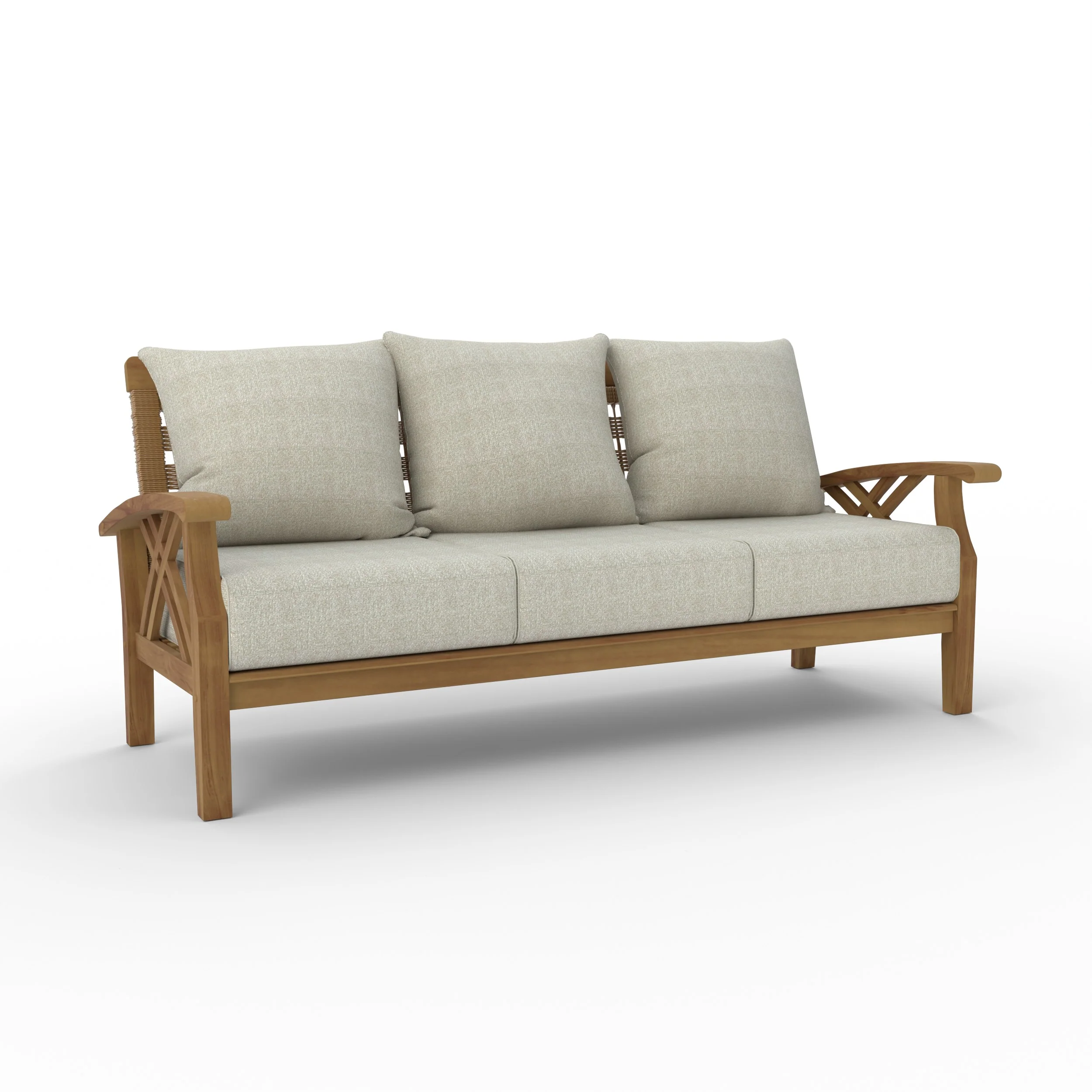 Carmel Teak Wood Patio Sofa with Tan Cushion - Image 52
