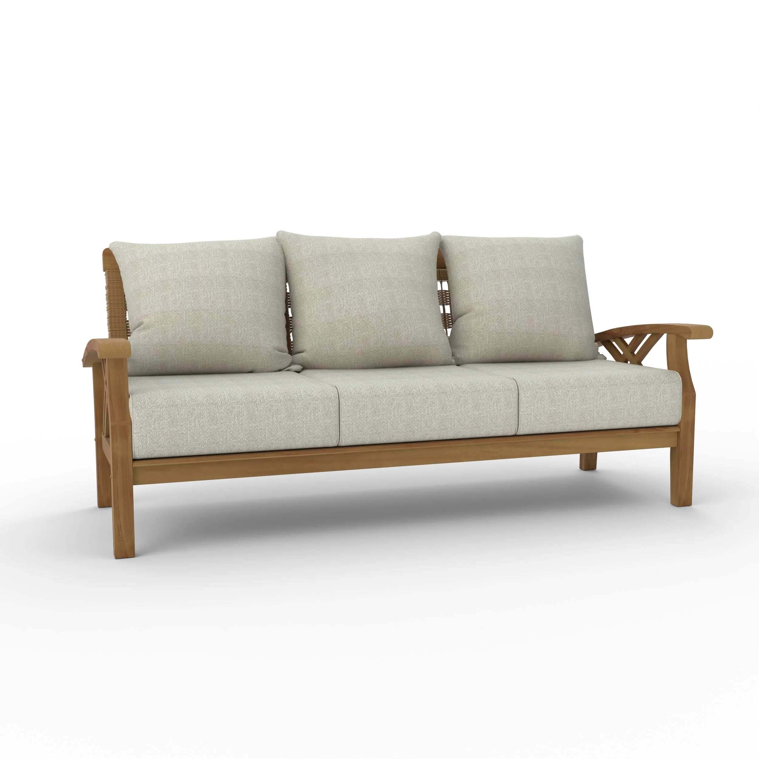 Carmel Teak Wood Patio Sofa with Tan Cushion - Image 53