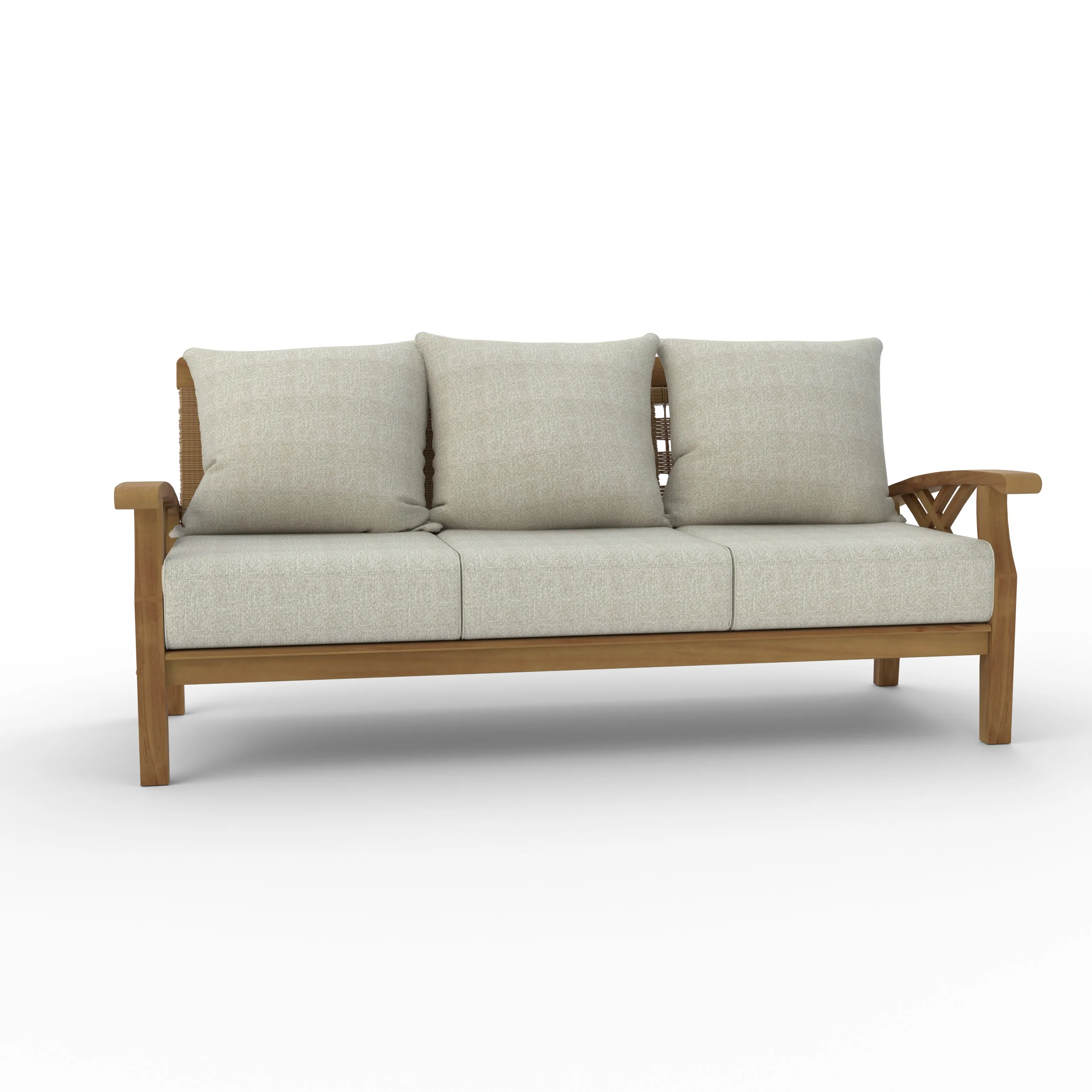 Carmel Teak Wood Patio Sofa with Tan Cushion - Image 54