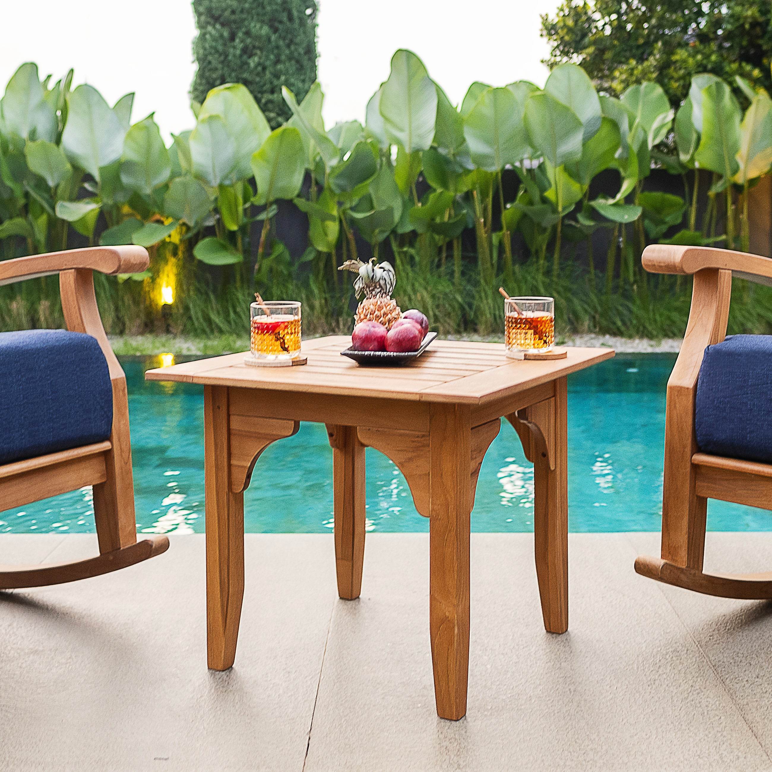 Caterina 3 Piece Teak Wood Outdoor Rocker Conversation Set with Beige Cushion - Image 13