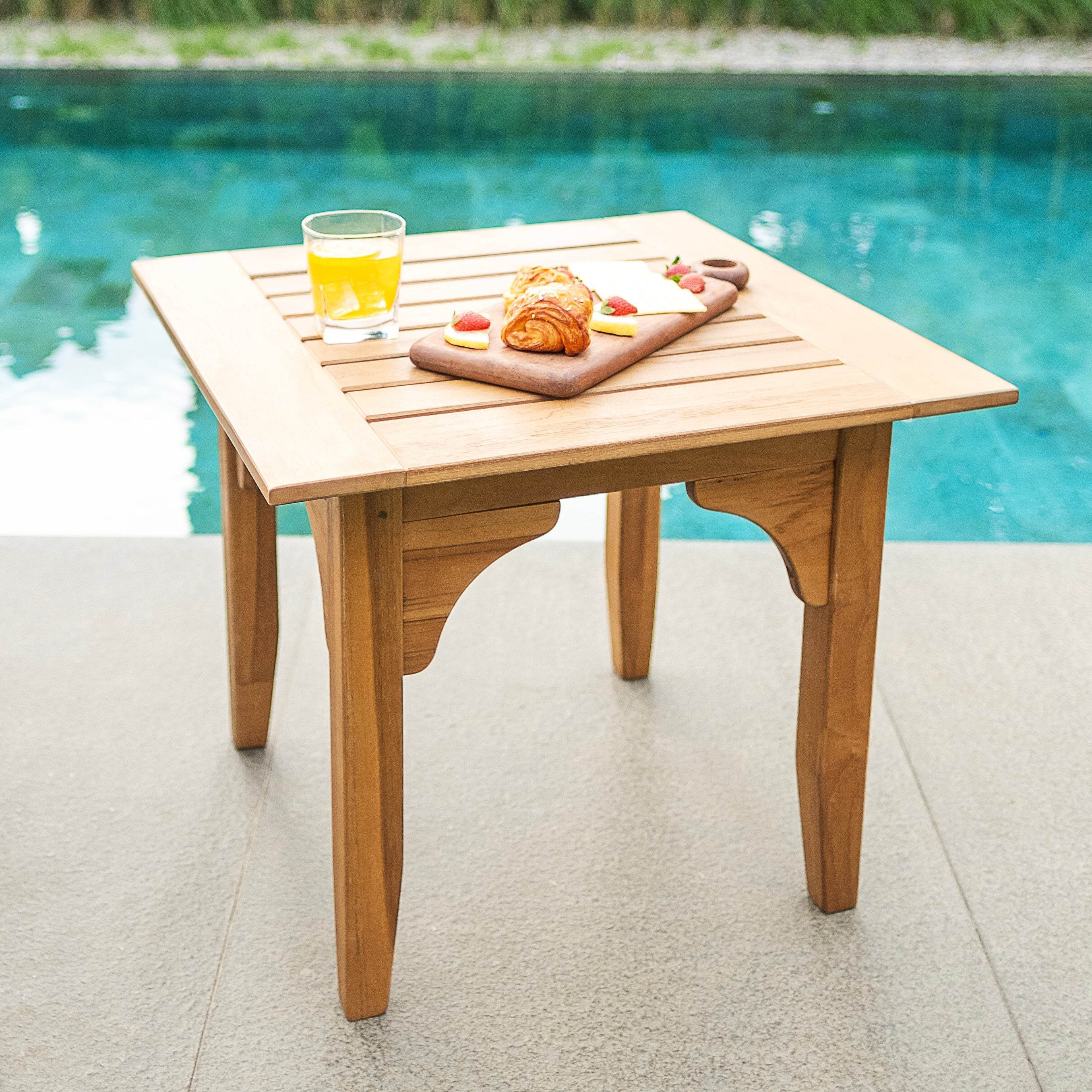 Caterina 3 Piece Teak Wood Outdoor Rocker Conversation Set with Beige Cushion - Image 14