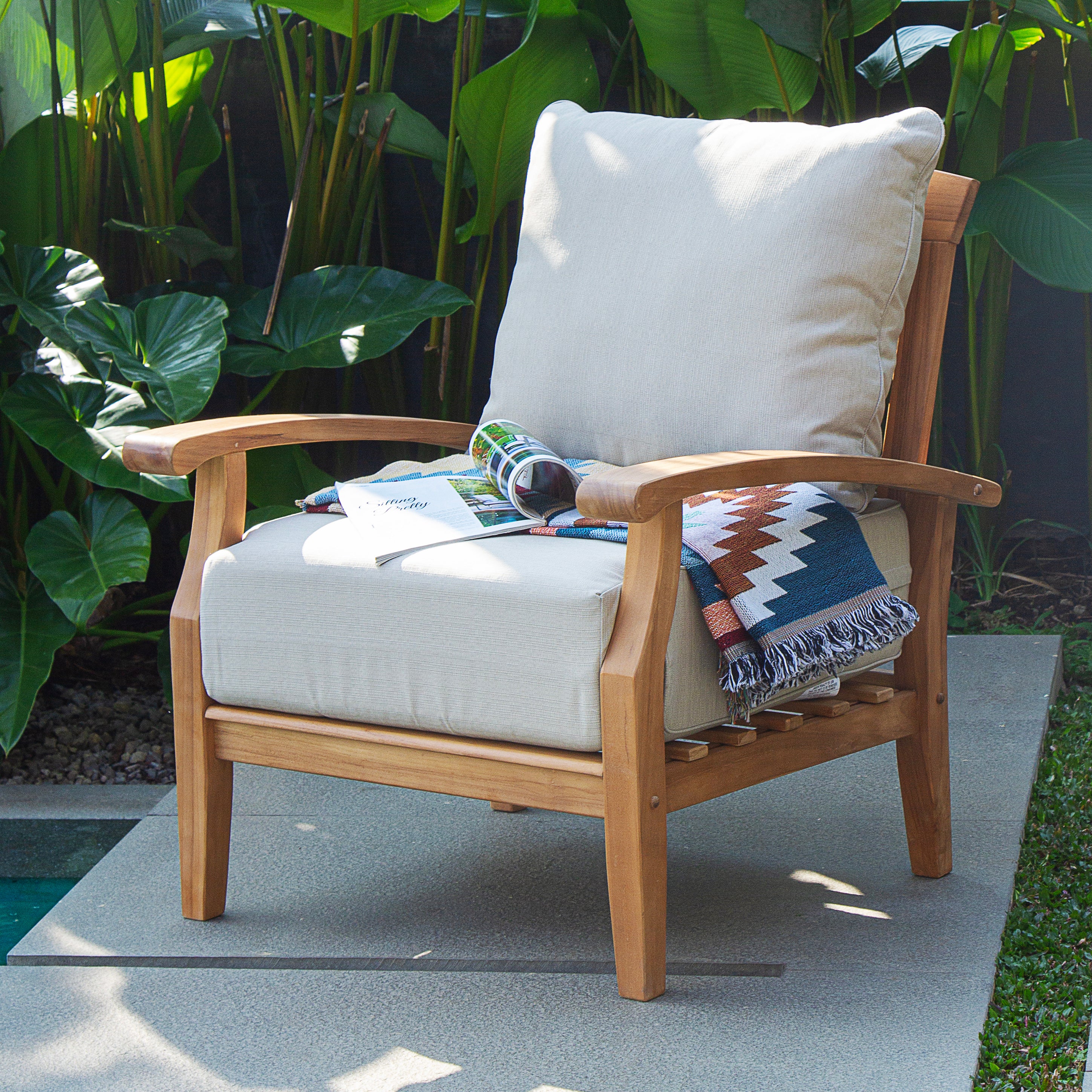 Caterina Teak Wood 7 Piece Patio Conversation Set with Beige Cushion - Image 7