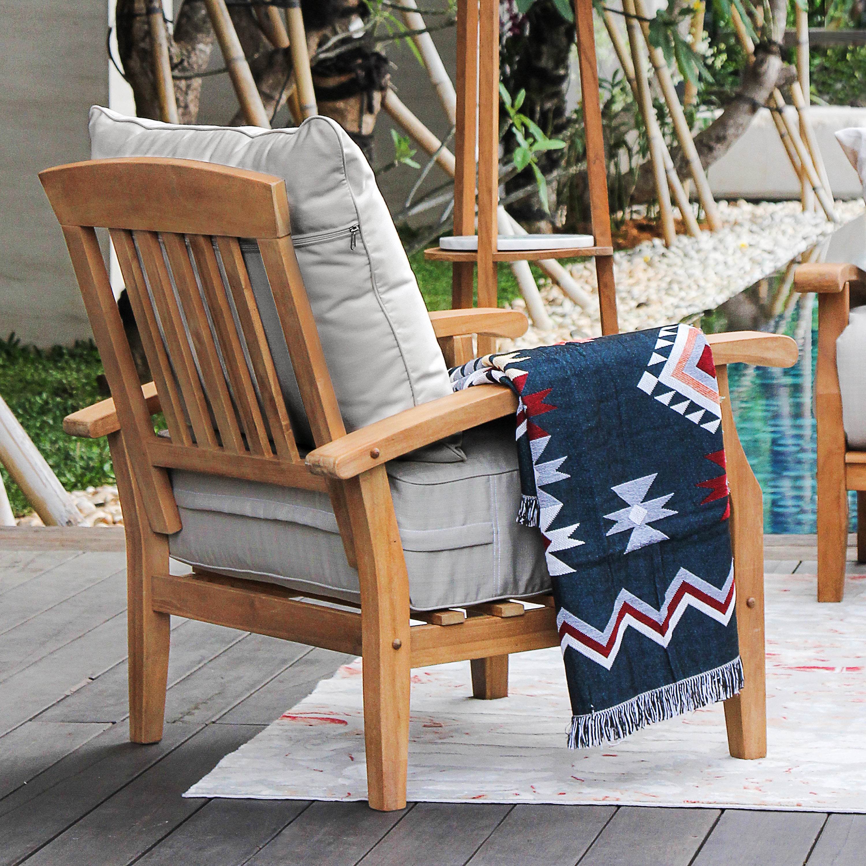 Caterina Teak Wood 4 Piece Patio Conversation Set with Beige Cushion - Image 7