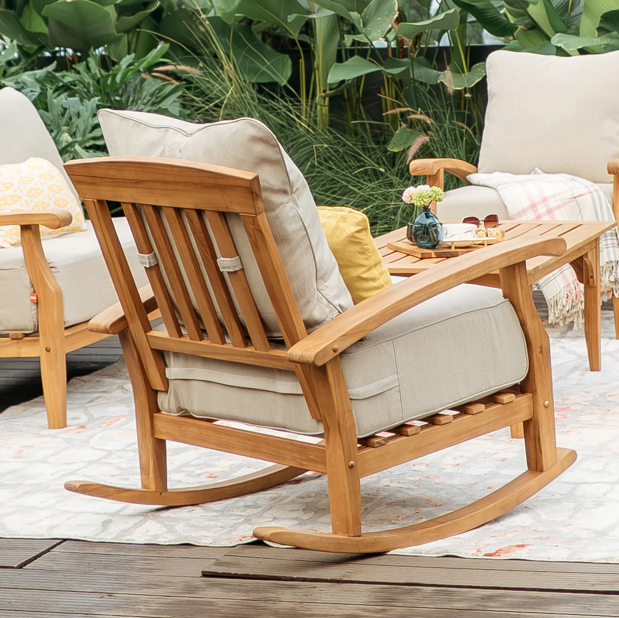Caterina 4 Piece Teak Wood Patio Conversation Set with Beige Cushion - Image 9