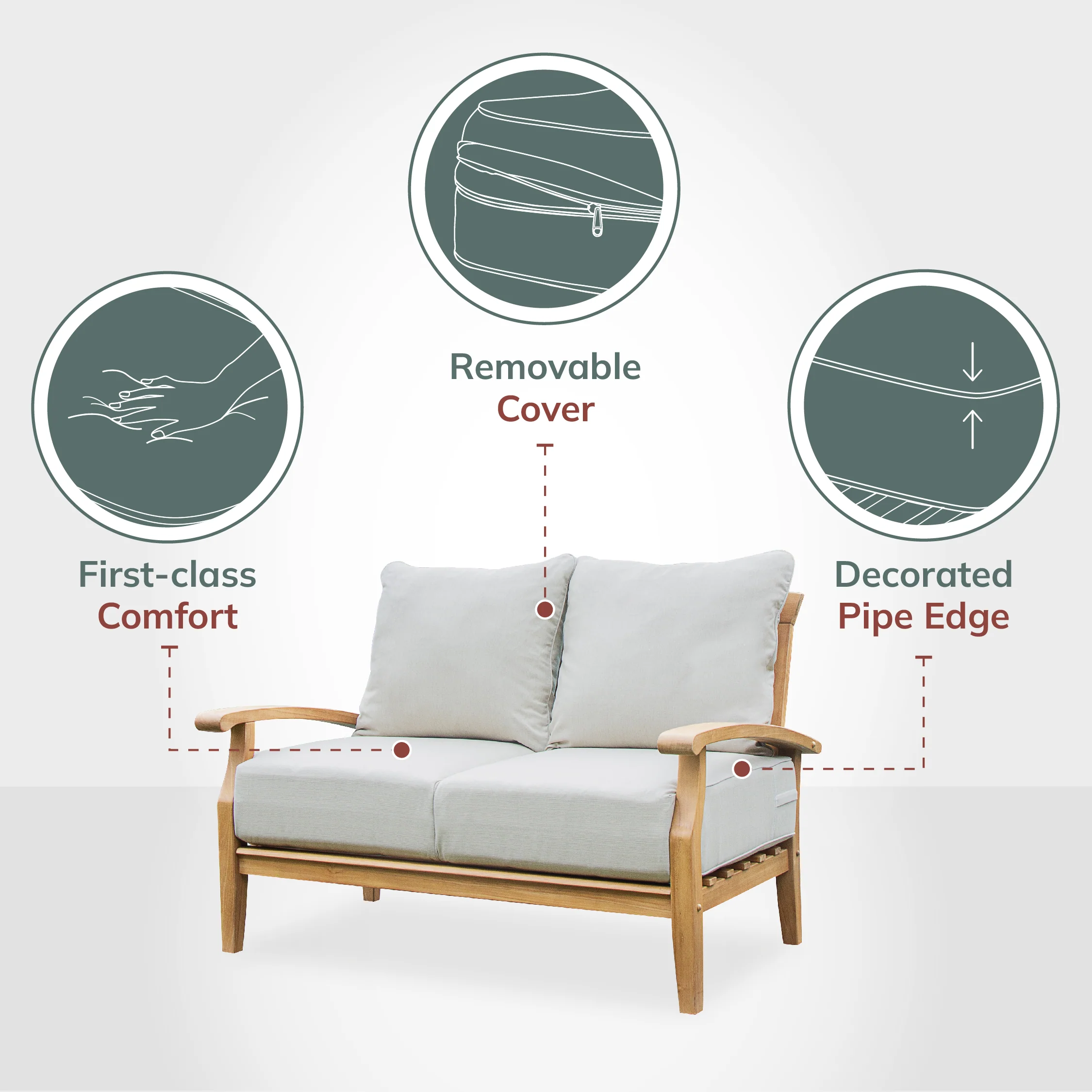Caterina Teak Wood 4 Piece Patio Conversation Set with Beige Cushion - Image 5