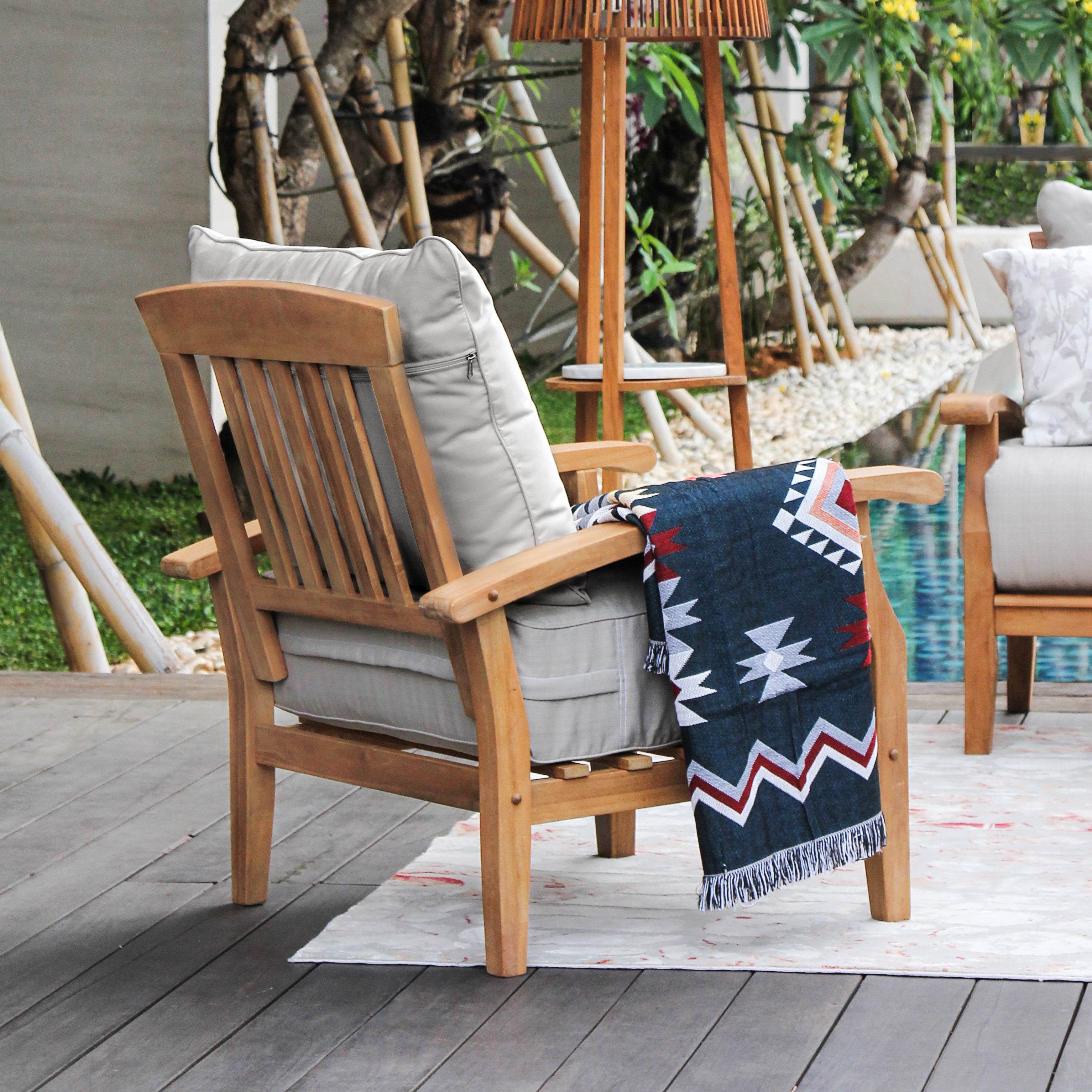 Caterina 5 Piece Teak Outdoor Conversation Set with Beige Cushion - Image 7
