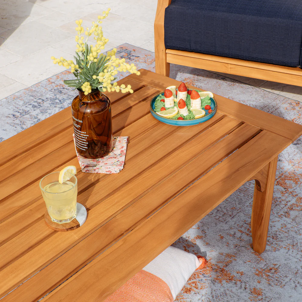 Caterina 5 Piece Teak Outdoor Conversation Set with Navy Cushion - Image 11