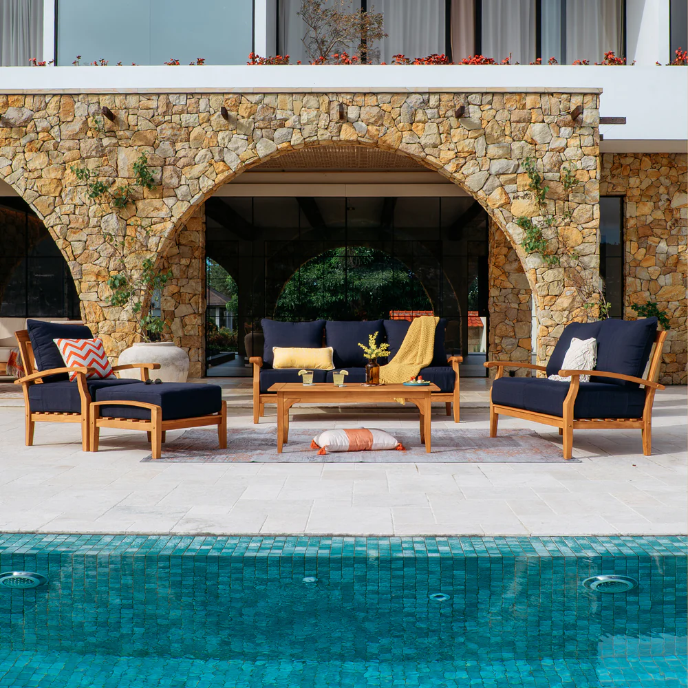 Caterina 5 Piece Teak Outdoor Conversation Set with Navy Cushion - Image 2