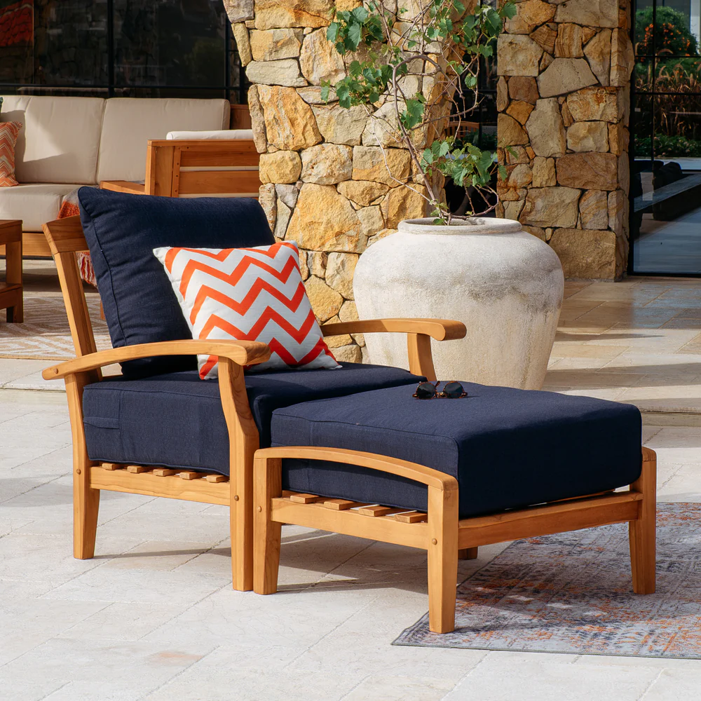 Caterina 5 Piece Teak Outdoor Conversation Set with Navy Cushion - Image 3
