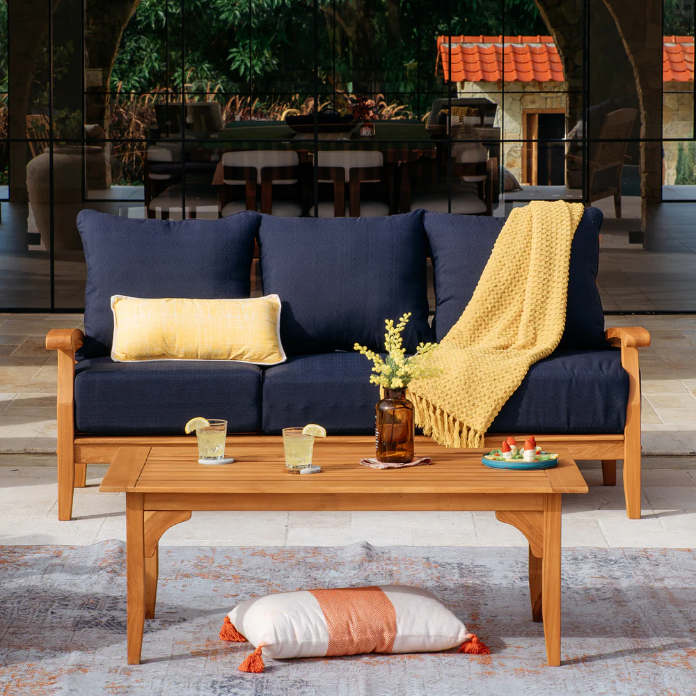 Caterina 5 Piece Teak Outdoor Conversation Set with Navy Cushion - Image 4