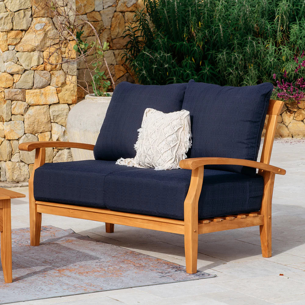 Caterina 5 Piece Teak Outdoor Conversation Set with Navy Cushion - Image 6