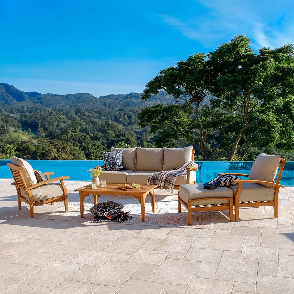 Caterina 5 Piece Teak Wood Patio Conversation Set with Beige Cushion - Image 2