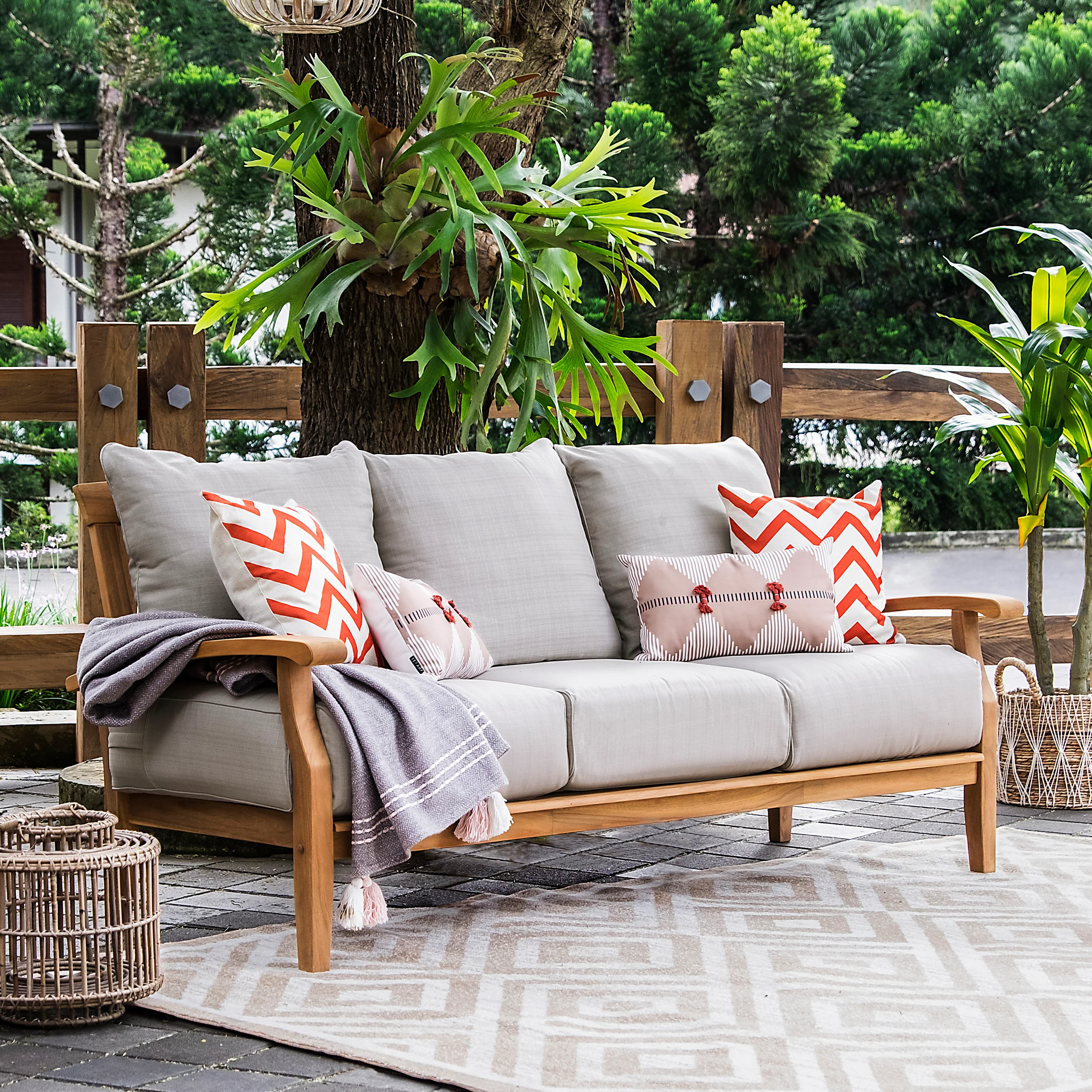 Caterina 5 Piece Teak Wood Patio Conversation Set with Beige Cushion - Image 3