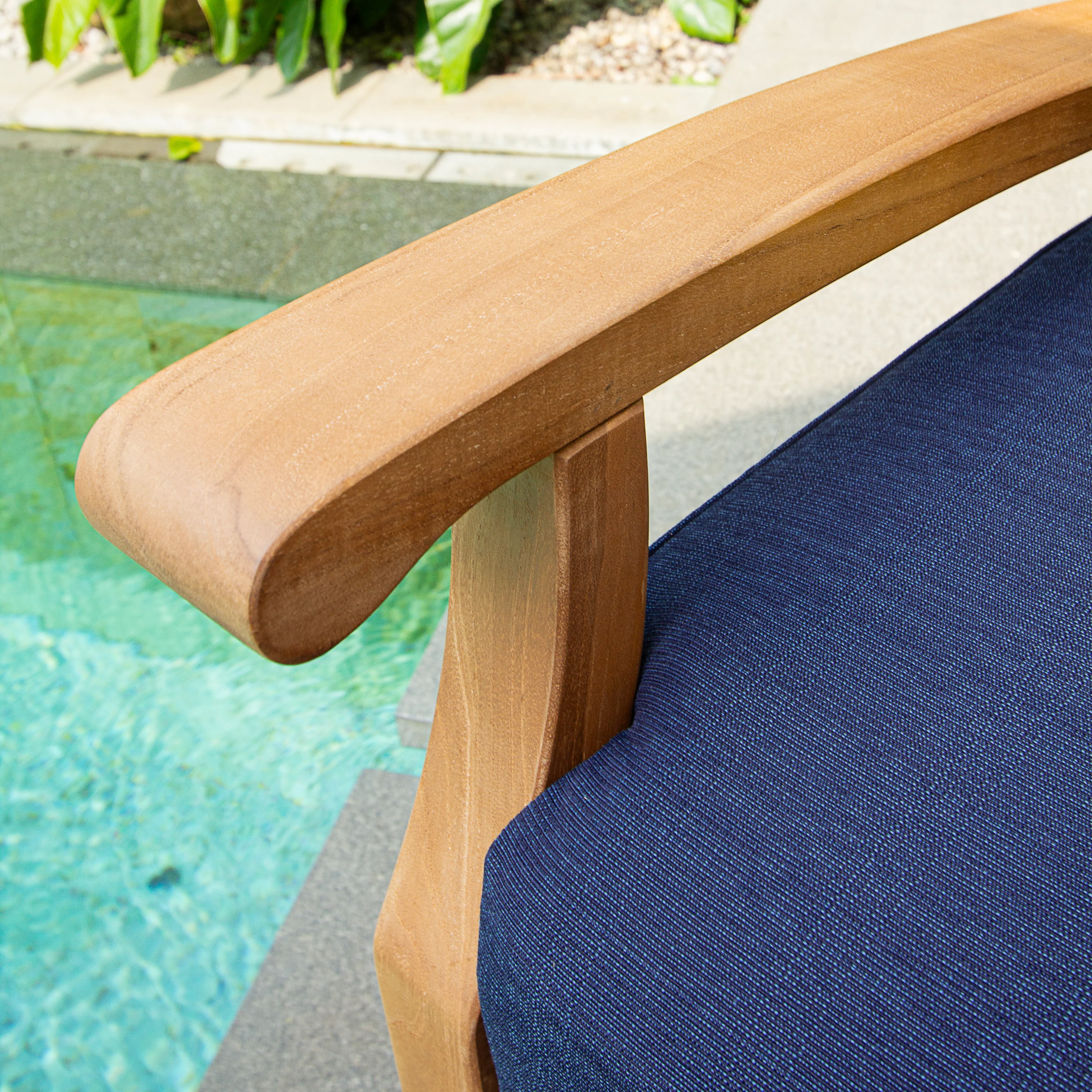 Caterina 5 Piece Teak Wood Patio Conversation Set with Navy Cushion - Image 6