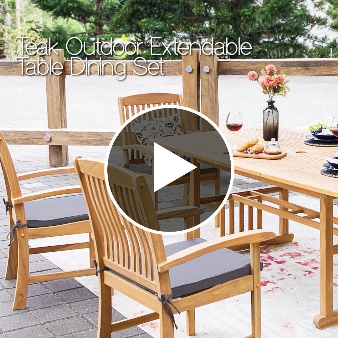 Caterina 7 Pieces Teak Outdoor Dining Set with Beige Cushion - Image 5