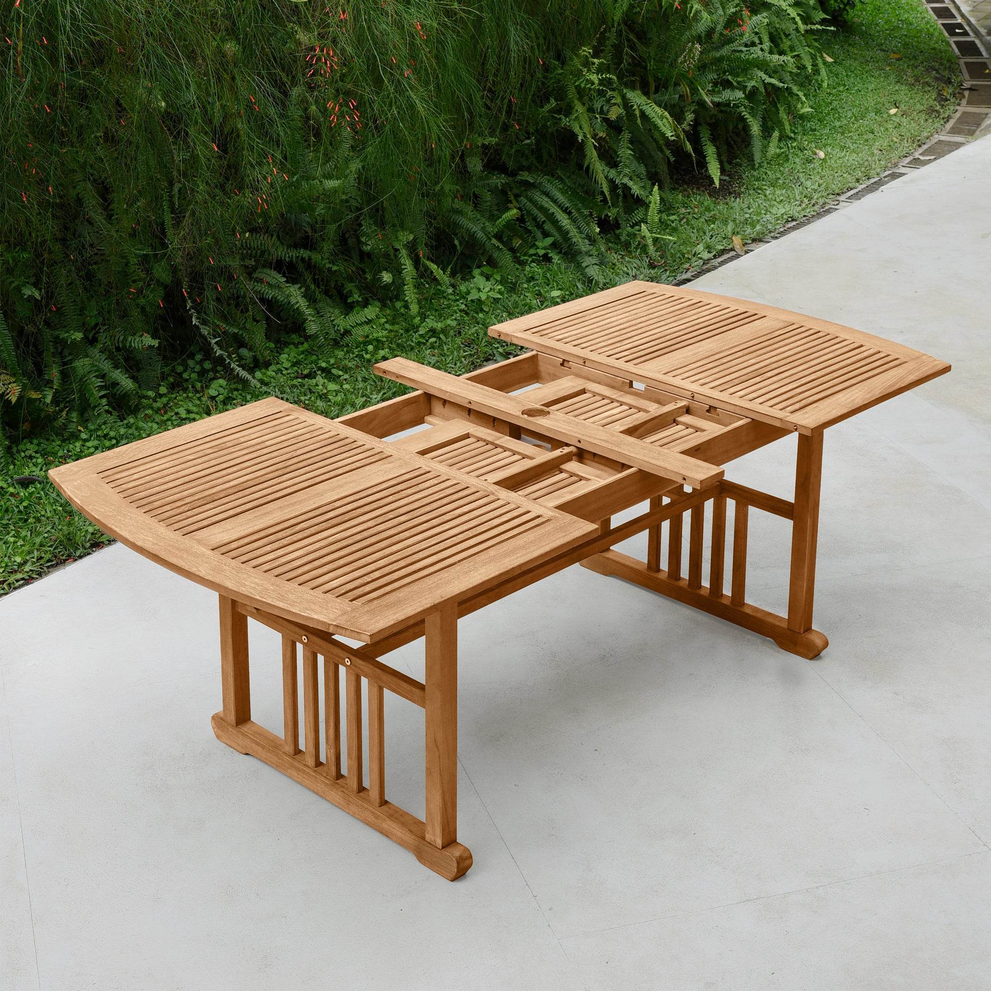 Caterina 7 Pieces Teak Outdoor Extendable Table Dining Set with Gray Cushion - Image 7