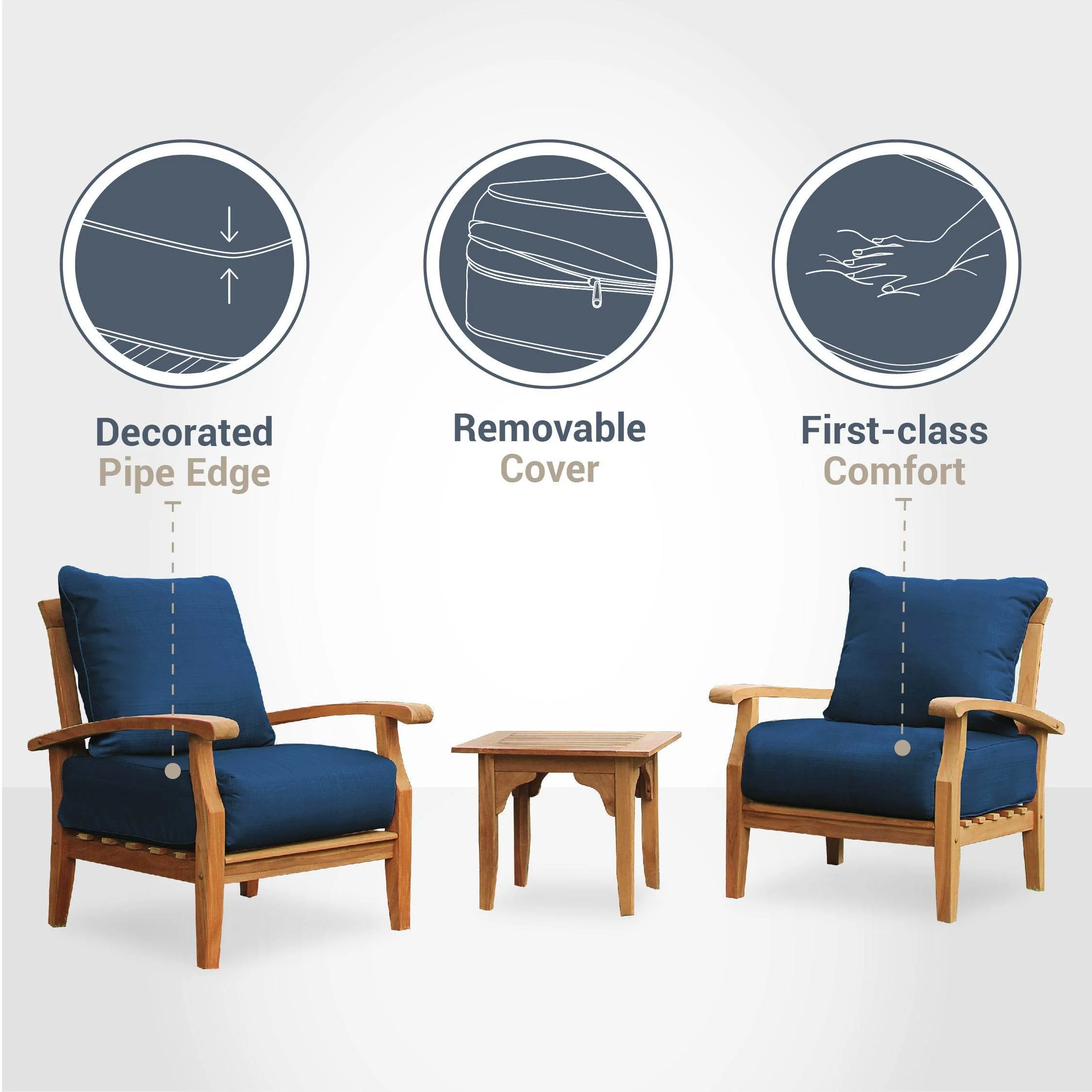 Caterina Teak Wood 3 Piece Patio Conversation Set with Beige Cushion - Image 4