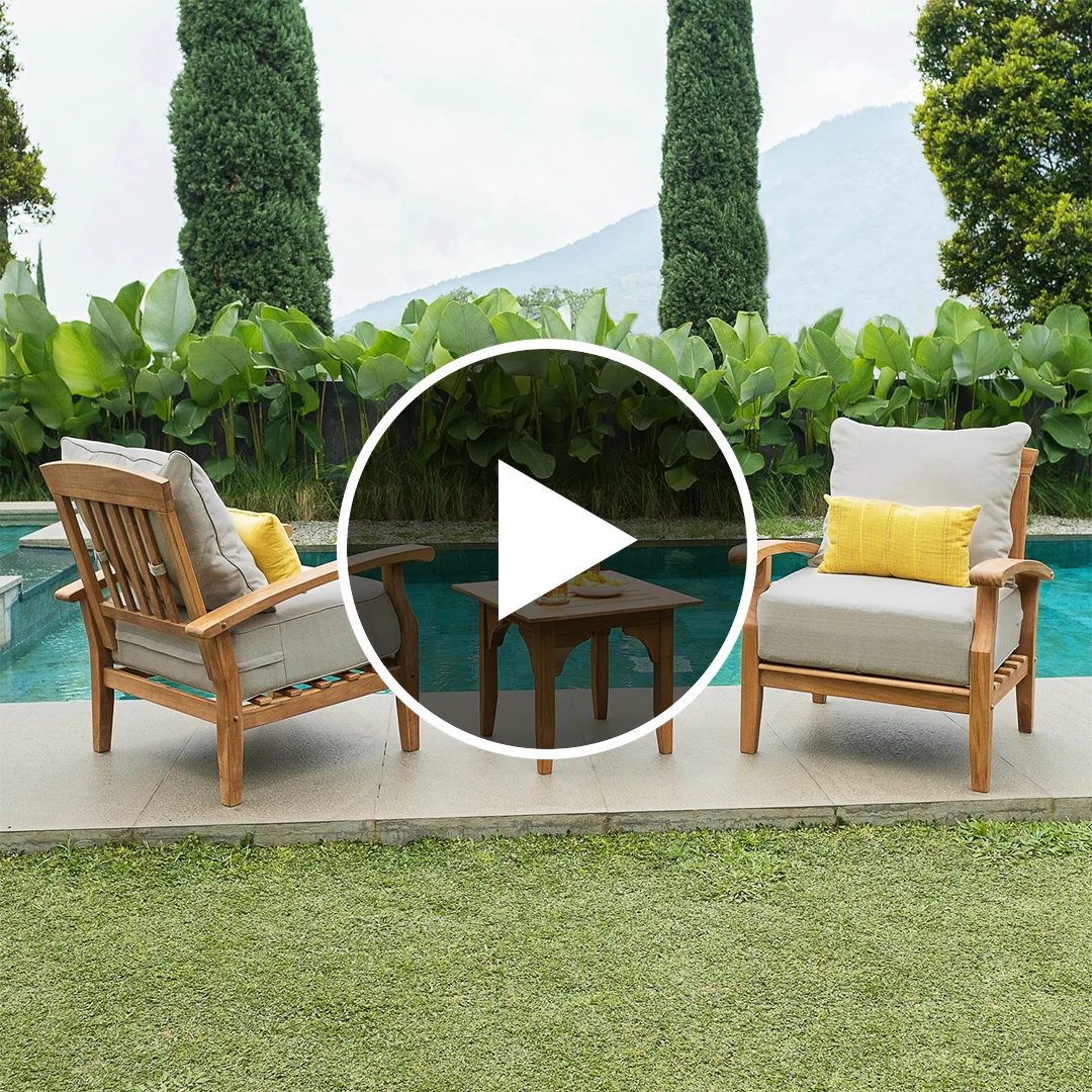 Caterina Teak Wood 3 Piece Patio Conversation Set with Beige Cushion - Image 5