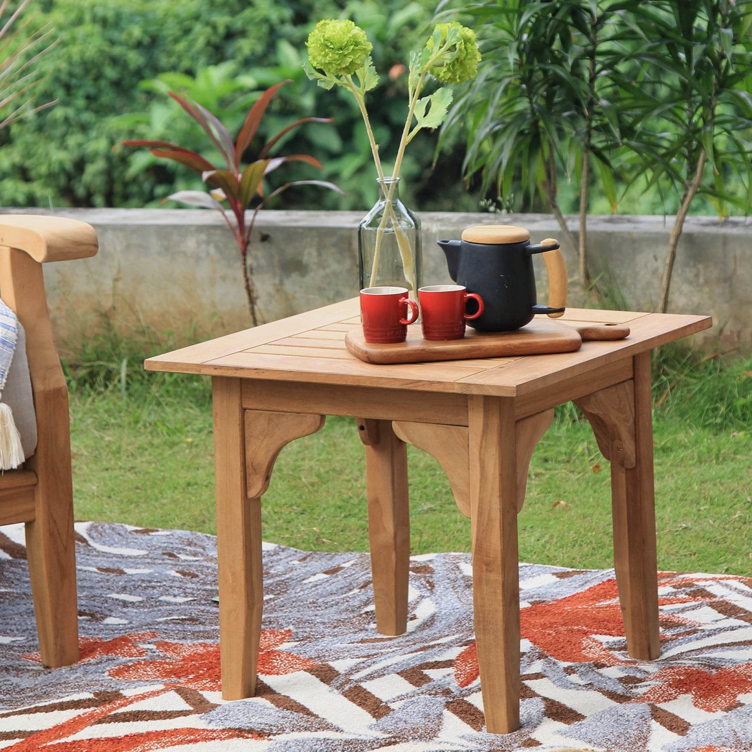 Caterina Teak Wood 3 Piece Patio Conversation Set with Beige Cushion - Image 8