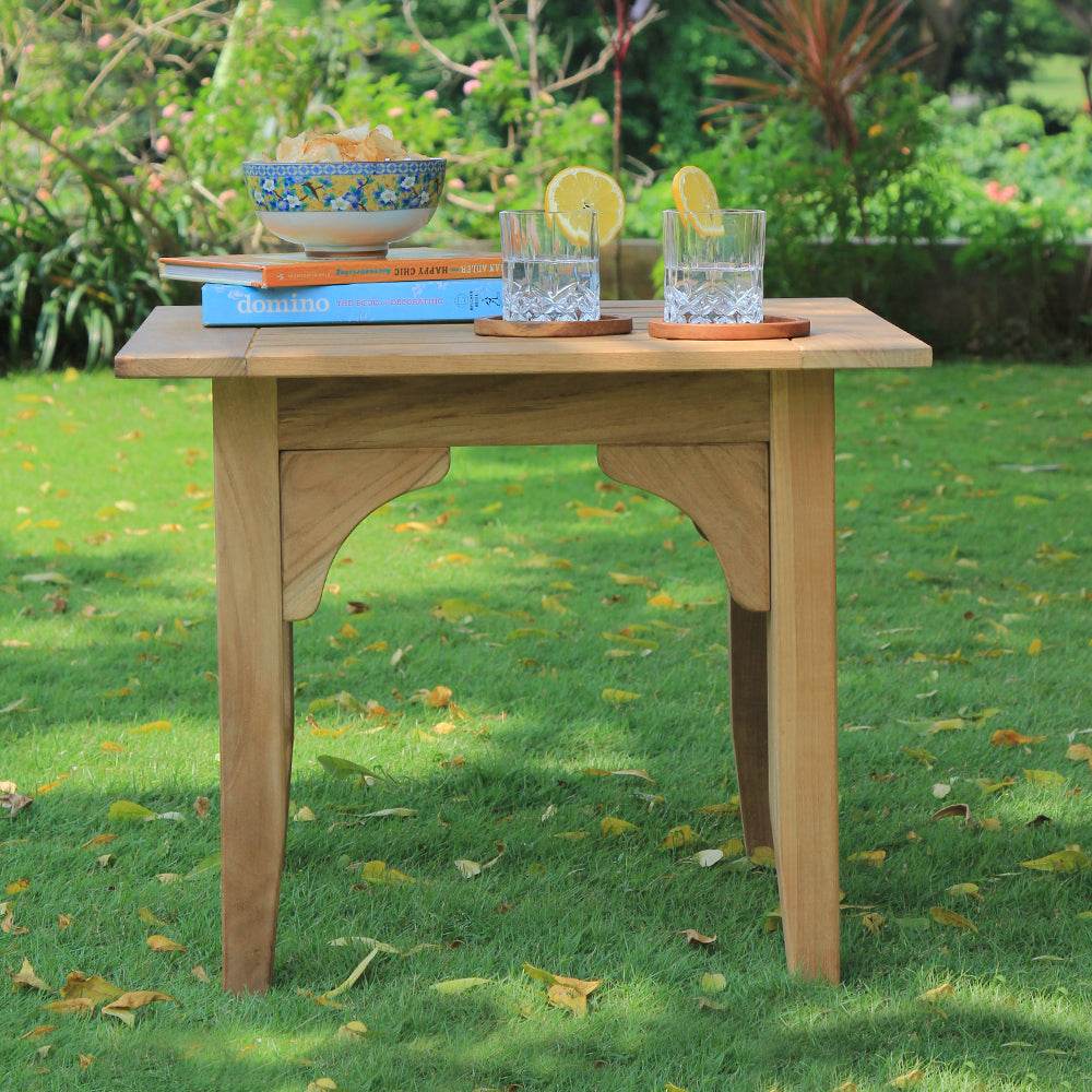Caterina Teak Wood 3 Piece Patio Conversation Set with Navy Cushion - Image 11