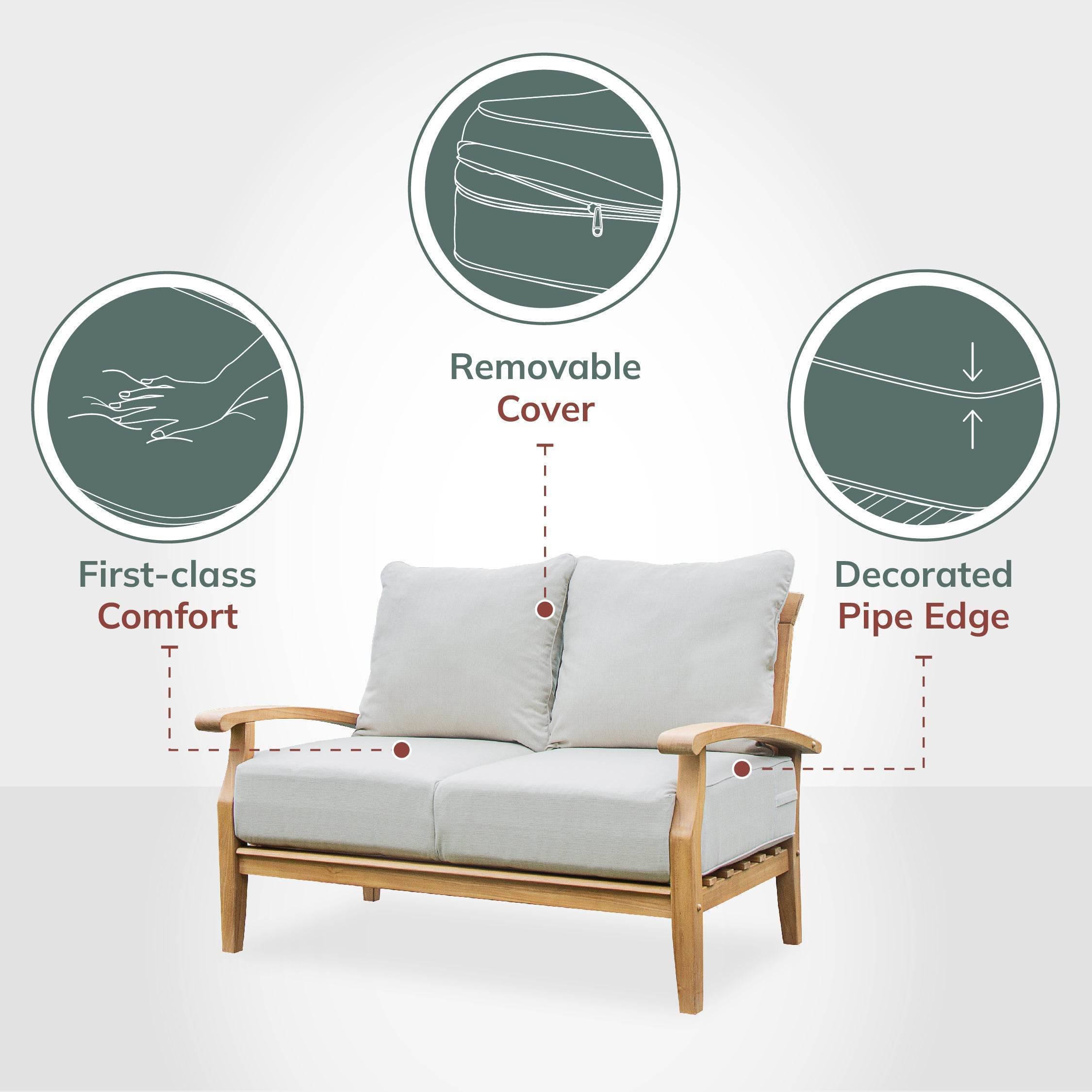 Caterina Teak Wood 4 Piece Patio Conversation Set with Navy Cushion - Image 4