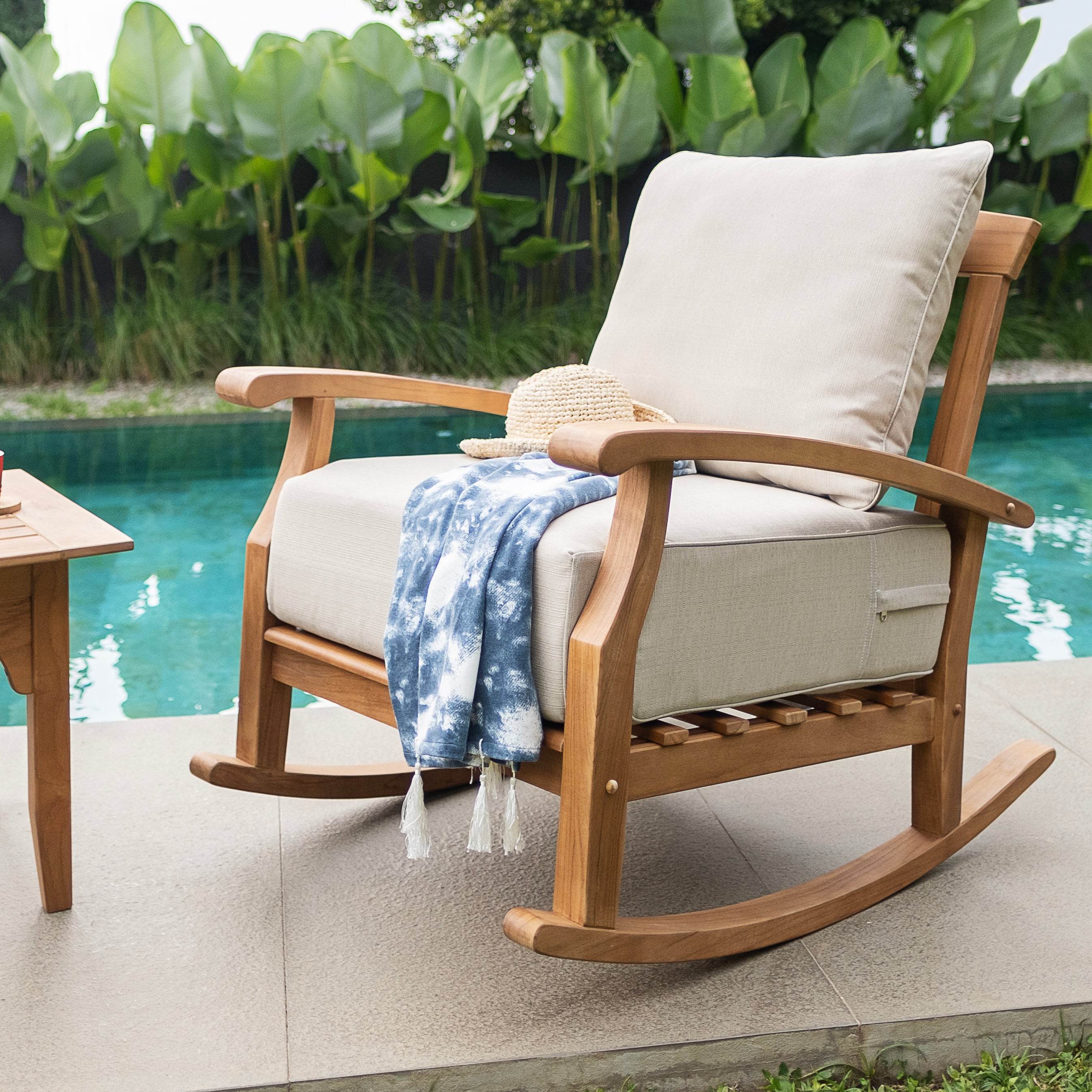 Caterina Teak Wood 5 Piece Patio Conversation Set with Beige Cushion - Image 4
