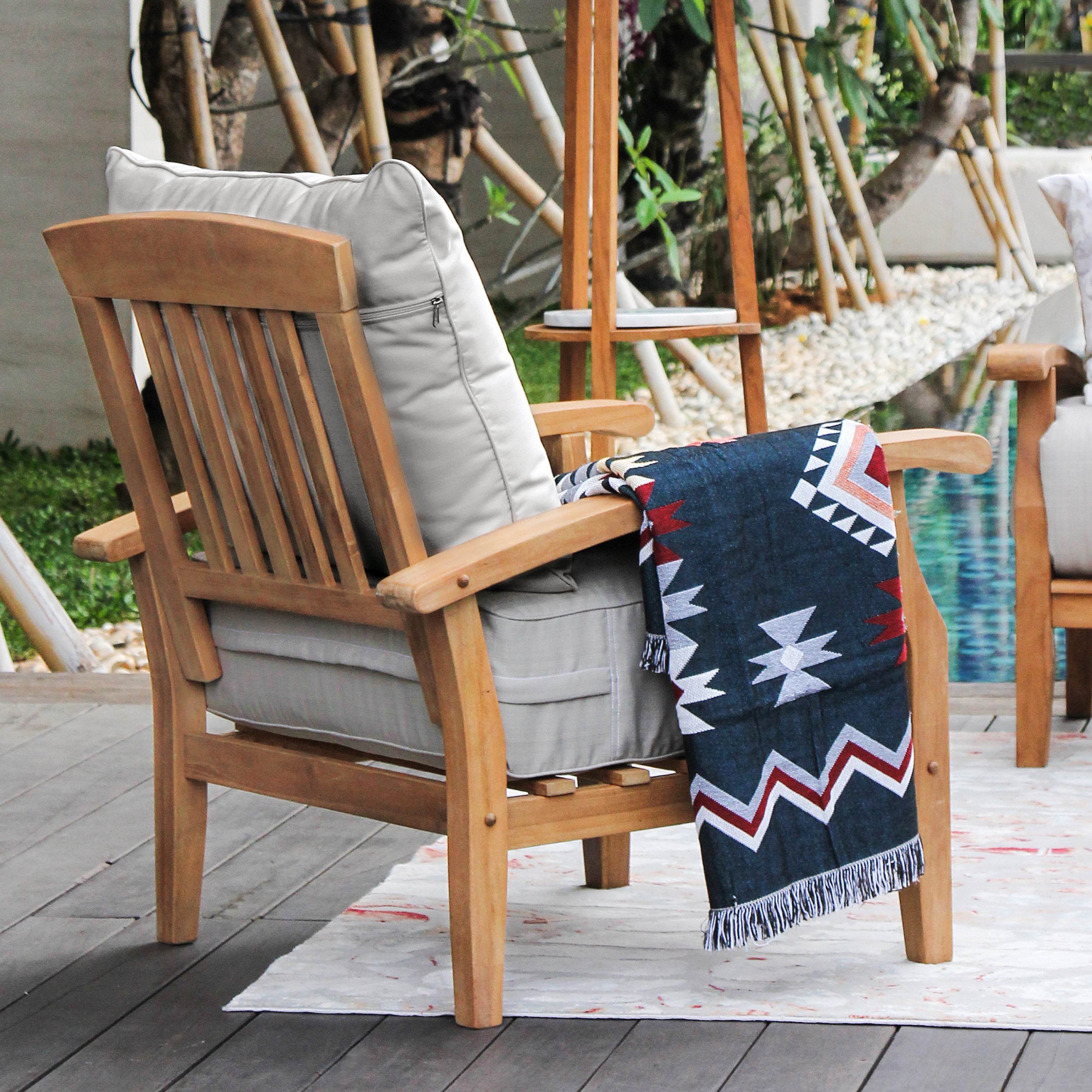 Caterina Teak Wood 5 Piece Patio Conversation Set with Beige Cushion - Image 7