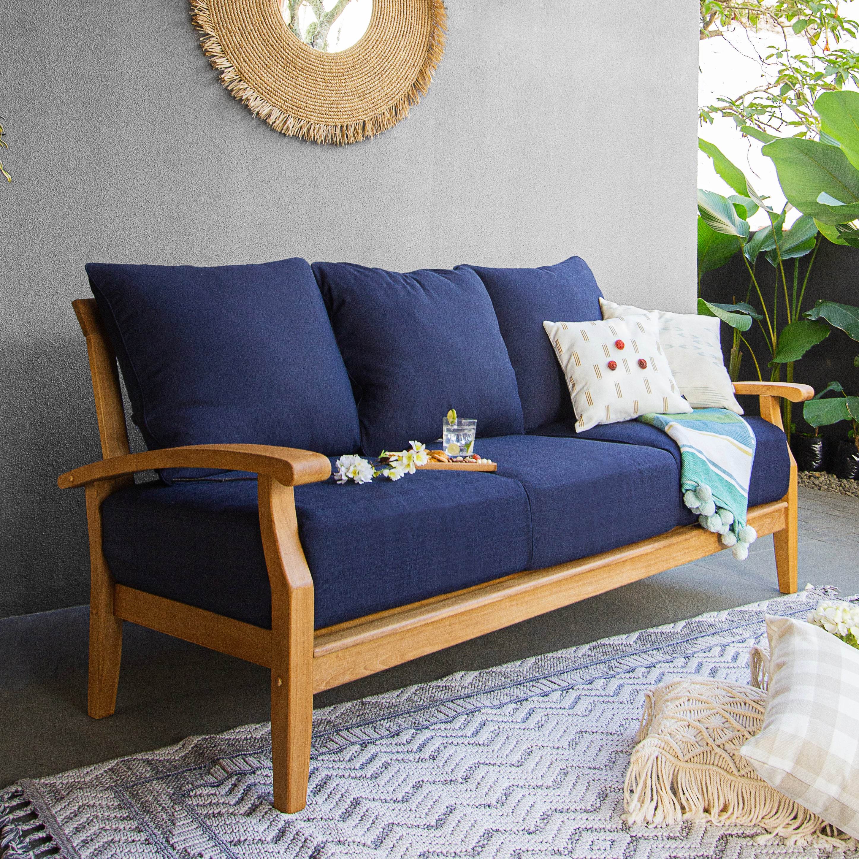 Caterina Teak Wood 5 Pieces Patio Conversation Set with Navy Cushion - Image 2